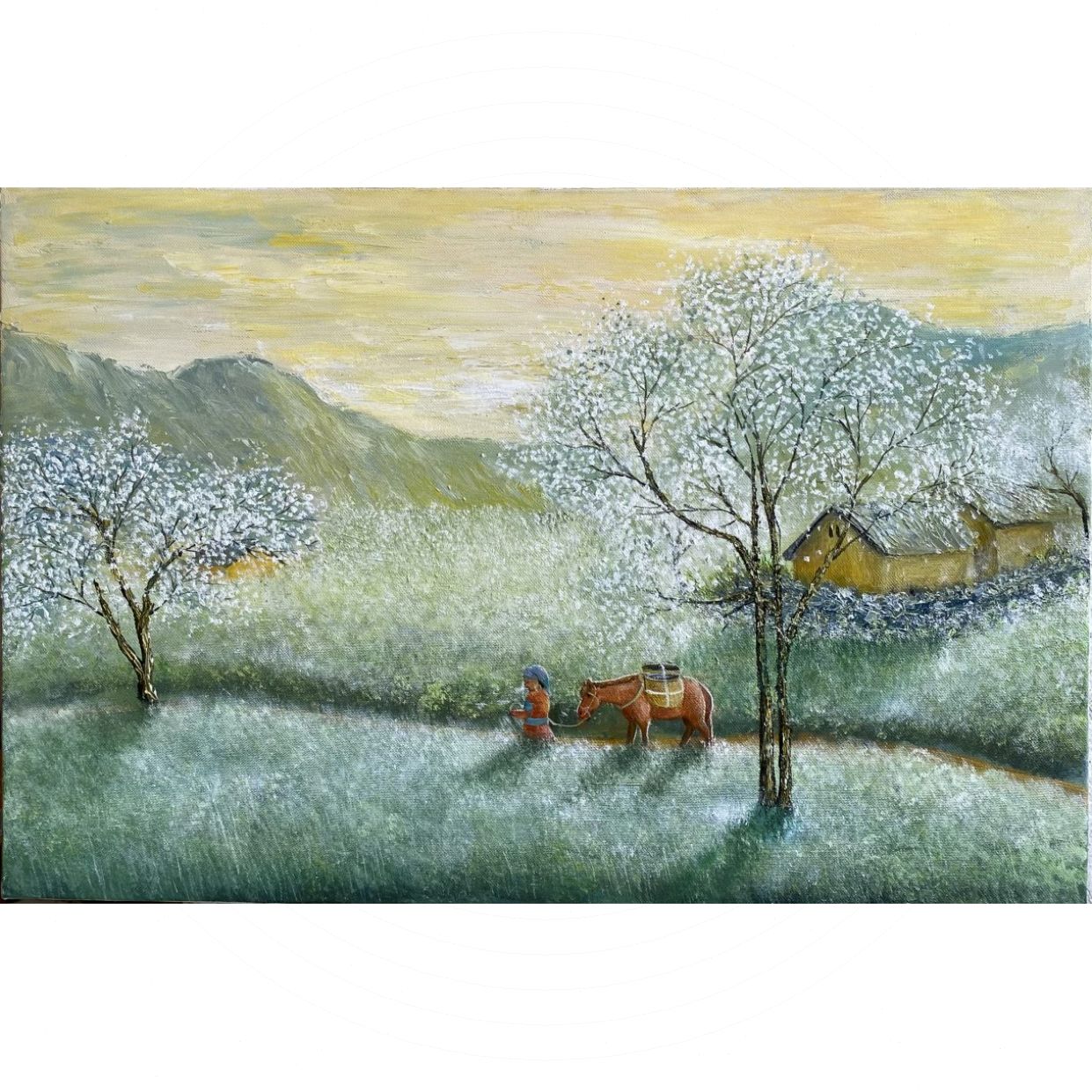 Tranh Phong Cảnh Vùng Cao Sương Sớm 40x60cm Acrylic Độc Bản 