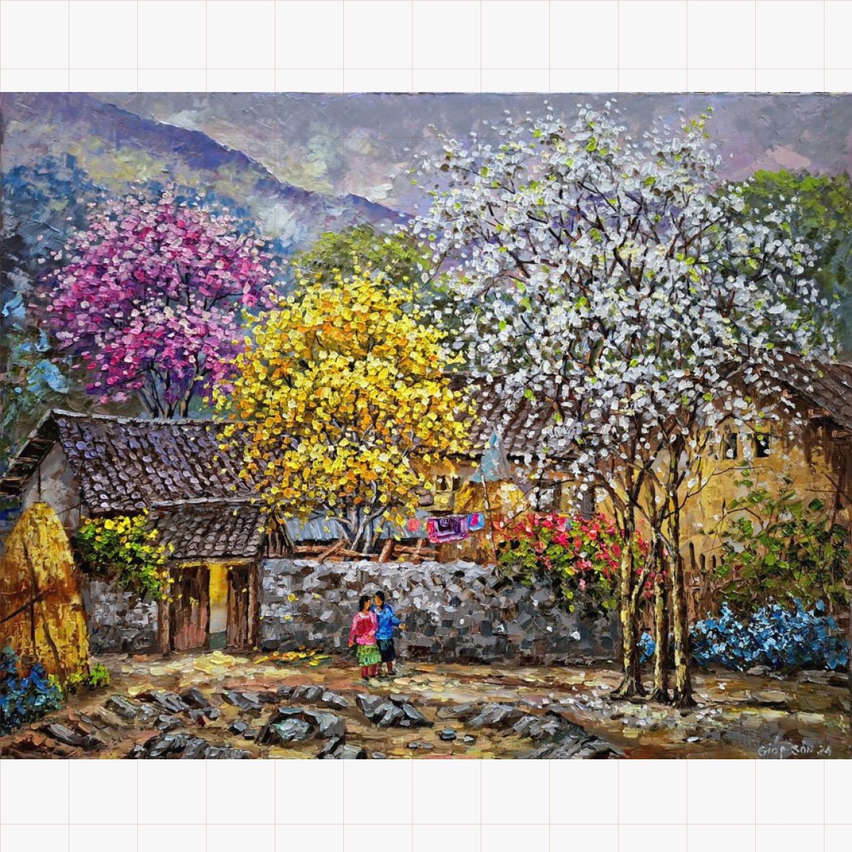 Tranh Sơn Dầu Vùng Cao 70x90 Độc Bản Tặng Quà Ý Nghĩa 