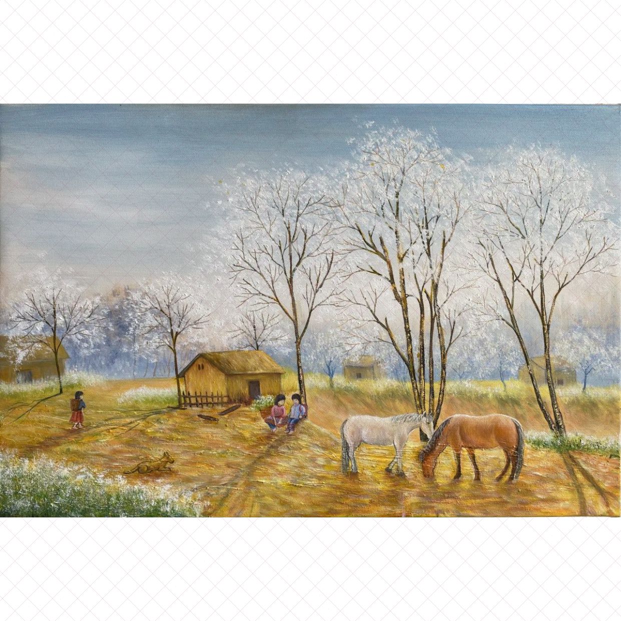 Tranh sương sớm vùng cao Acrylic 40x60cm độc bản đẹp 2024 