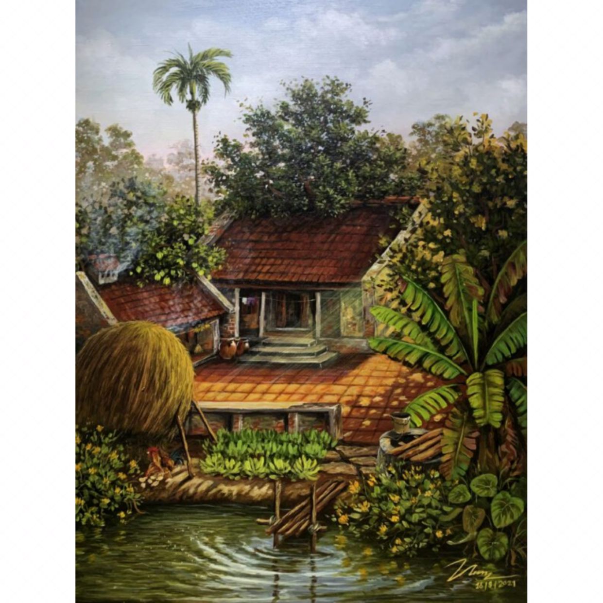 Tranh Đồng Quê Bình Yên 60x80cm Acrylic Sáng Tạo Mới Nhất 