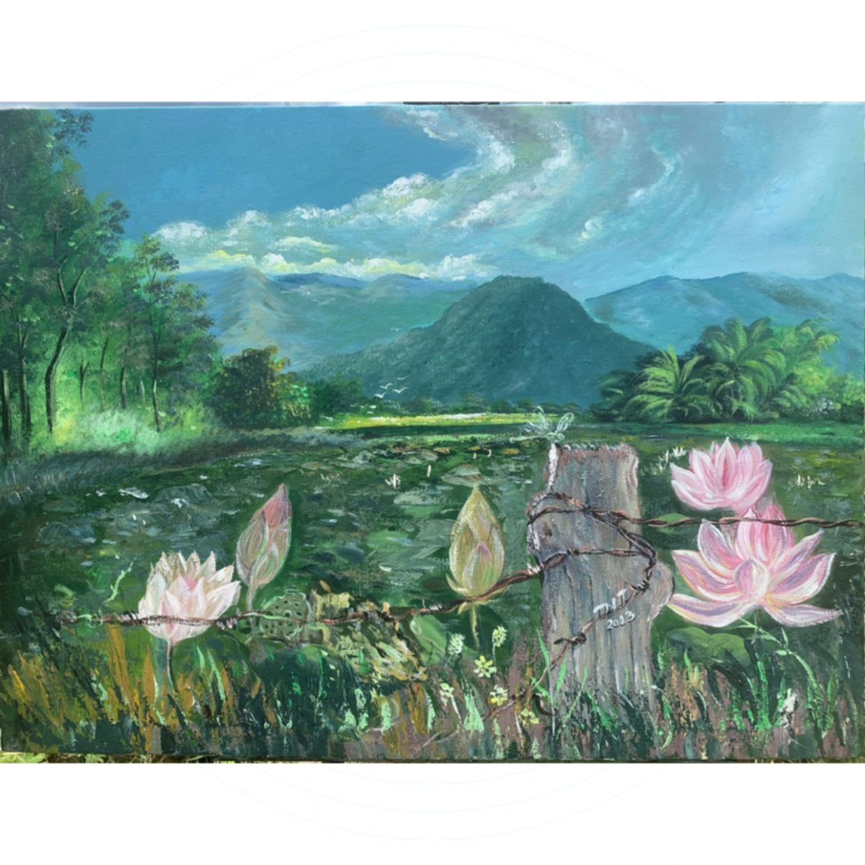 Tranh Phong Cảnh Vùng Cao Sen Thu Acrylic 56x76 Độc Bản 