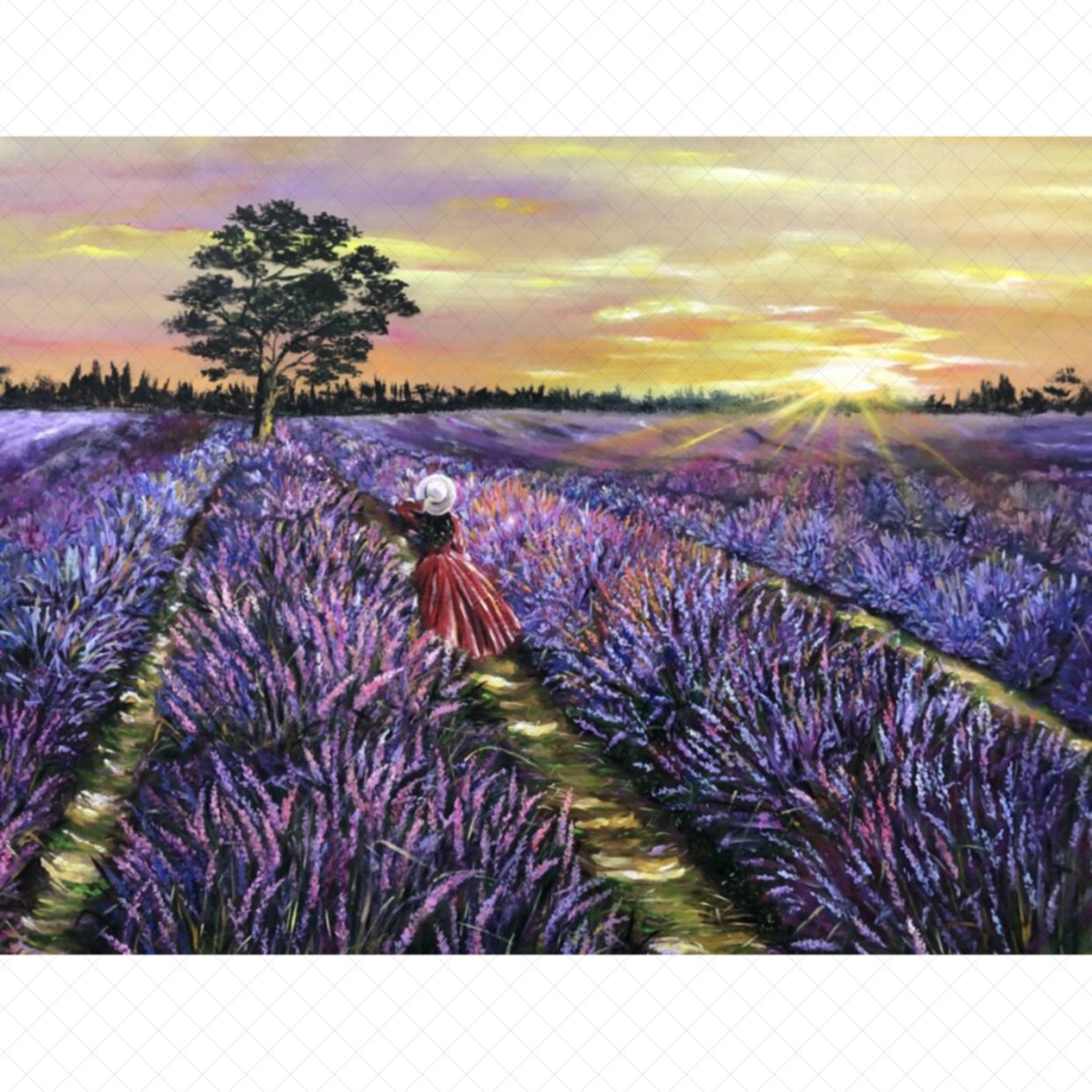 Tranh Lavender Field Đồng Quê Tím Nghệ Thuật Trang Trí Độc Đáo 