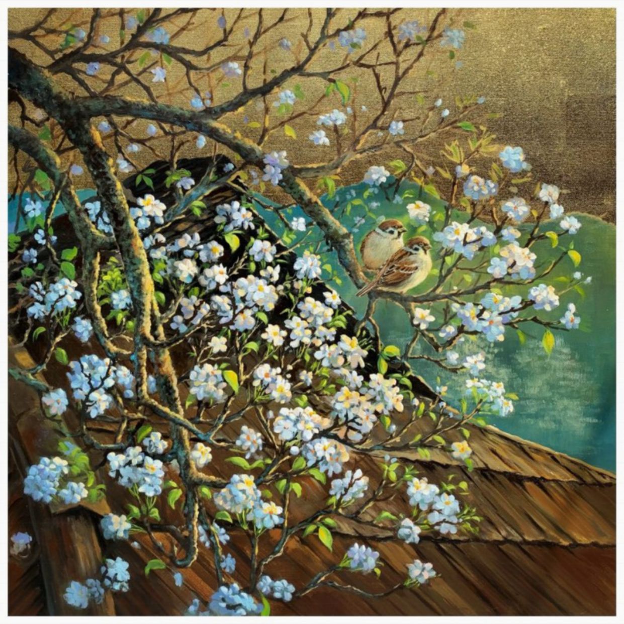 Tranh Sơn Dầu Vùng Cao 80x80cm - Độc Bản Hoa Xuân Vàng Lá 
