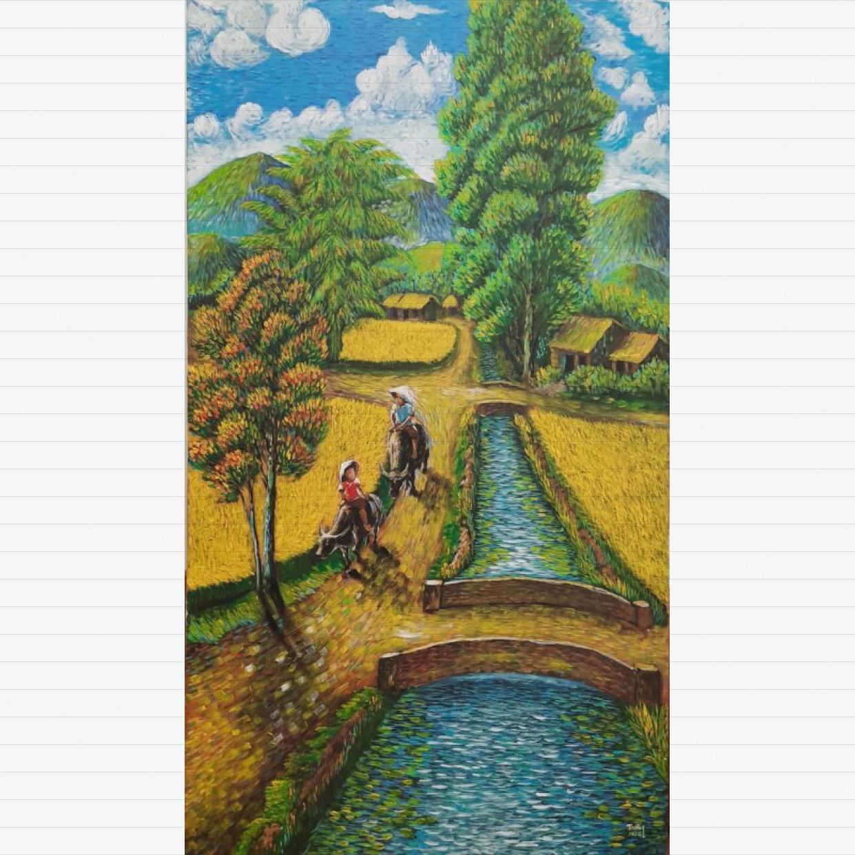 Tranh Đồng Quê Nắng Ấm Acrylic Khung Toàn 125x68cm Nghệ Thuật 