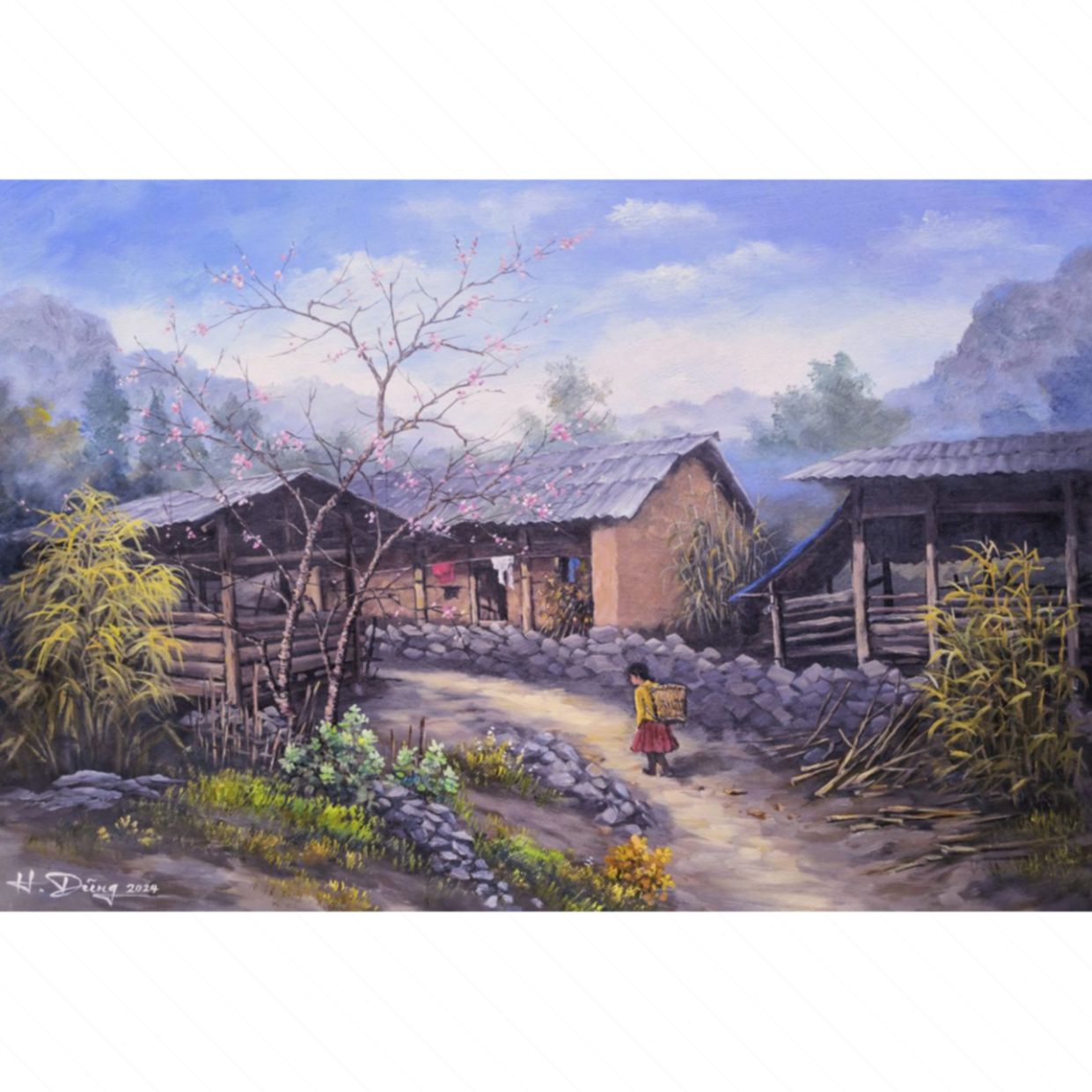 Tranh Phong Cảnh Vùng Cao Đẹp độc bản 65x90 acrylic mua ngay 