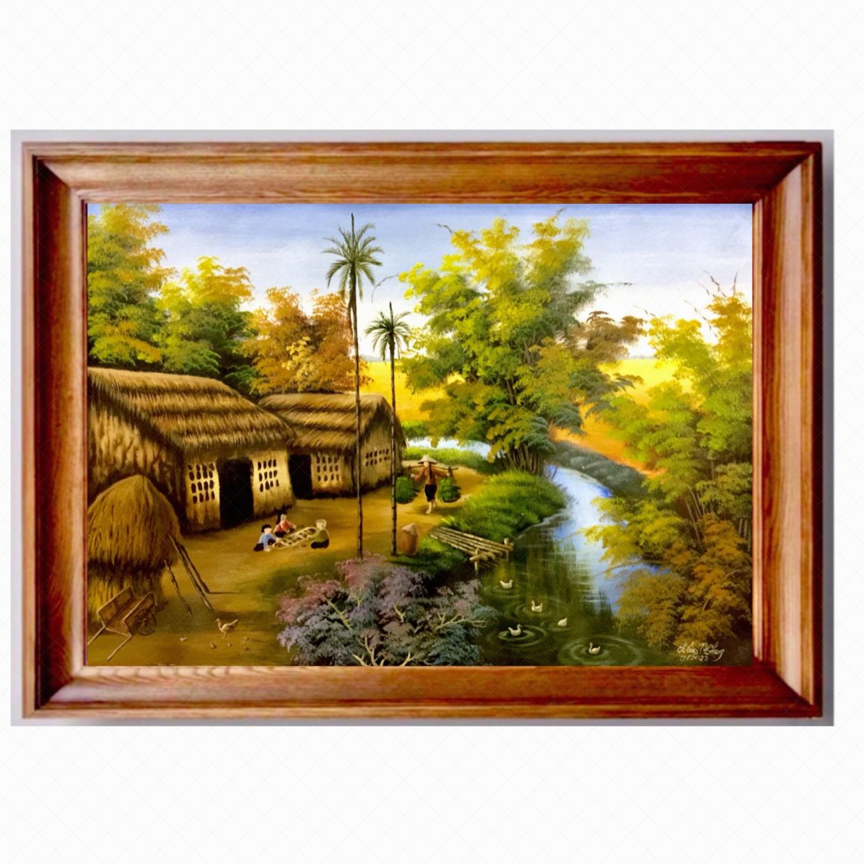Tranh Phong Cảnh Đồng Quê 50x70cm Sơn Dầu Khung Gỗ Sang Trọng 