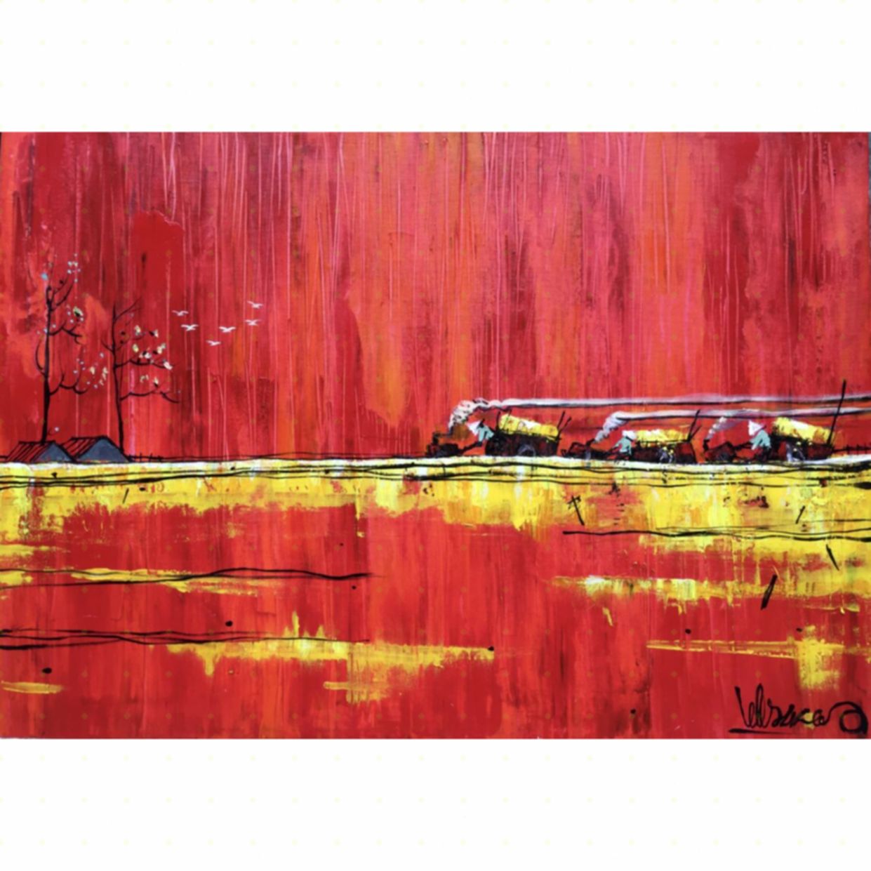 Tranh Phong Cảnh Đồng Quê Acrylic 50x70cm Độc Bản Giá Tốt 