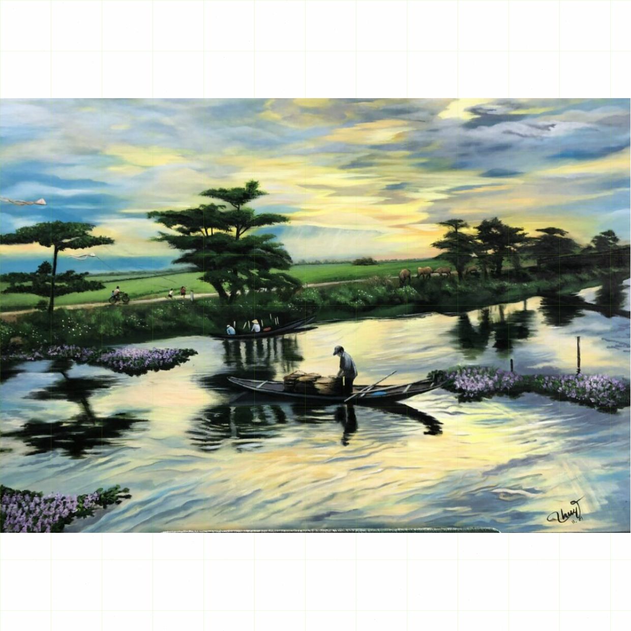 Tranh Đồng Quê Acrylic 70x100cm Tác Phẩm Độc Đáo, Chứng Nhận Tác Quyền 