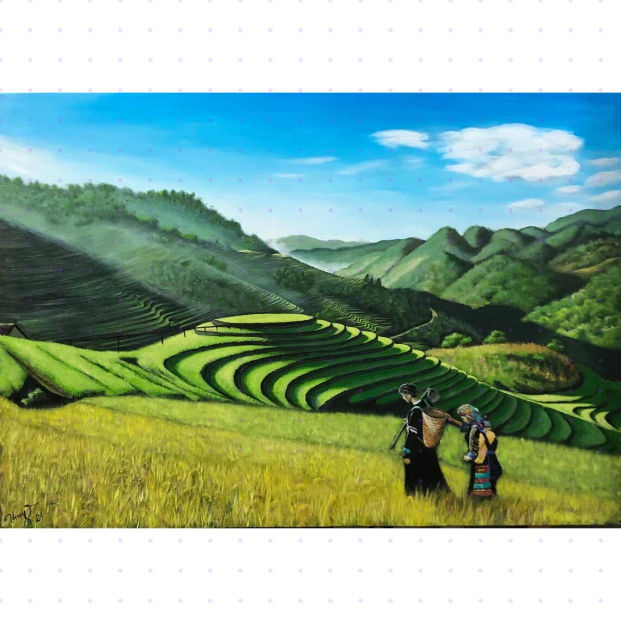 Tranh Đồng Quê Lên Nương Thu Thuỷ 70x100cm Sang Trọng 