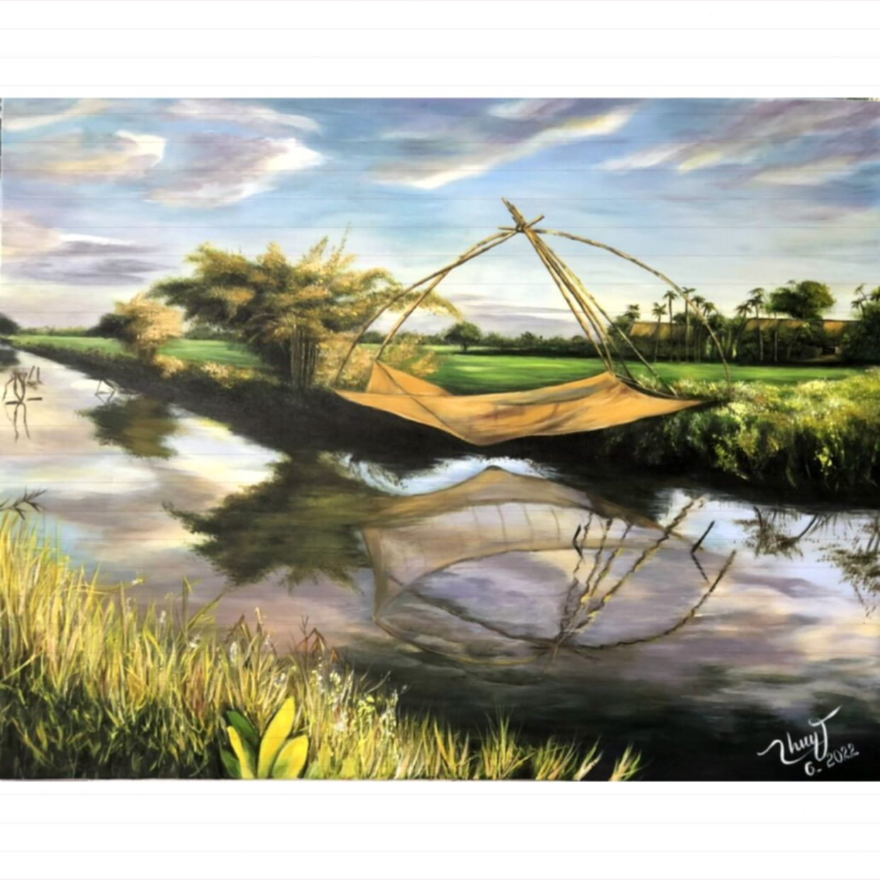 Tranh Đồng Quê Sông Quê Thanh Bình Kích Thước 60x80cm Chất Liệu Acrylic 