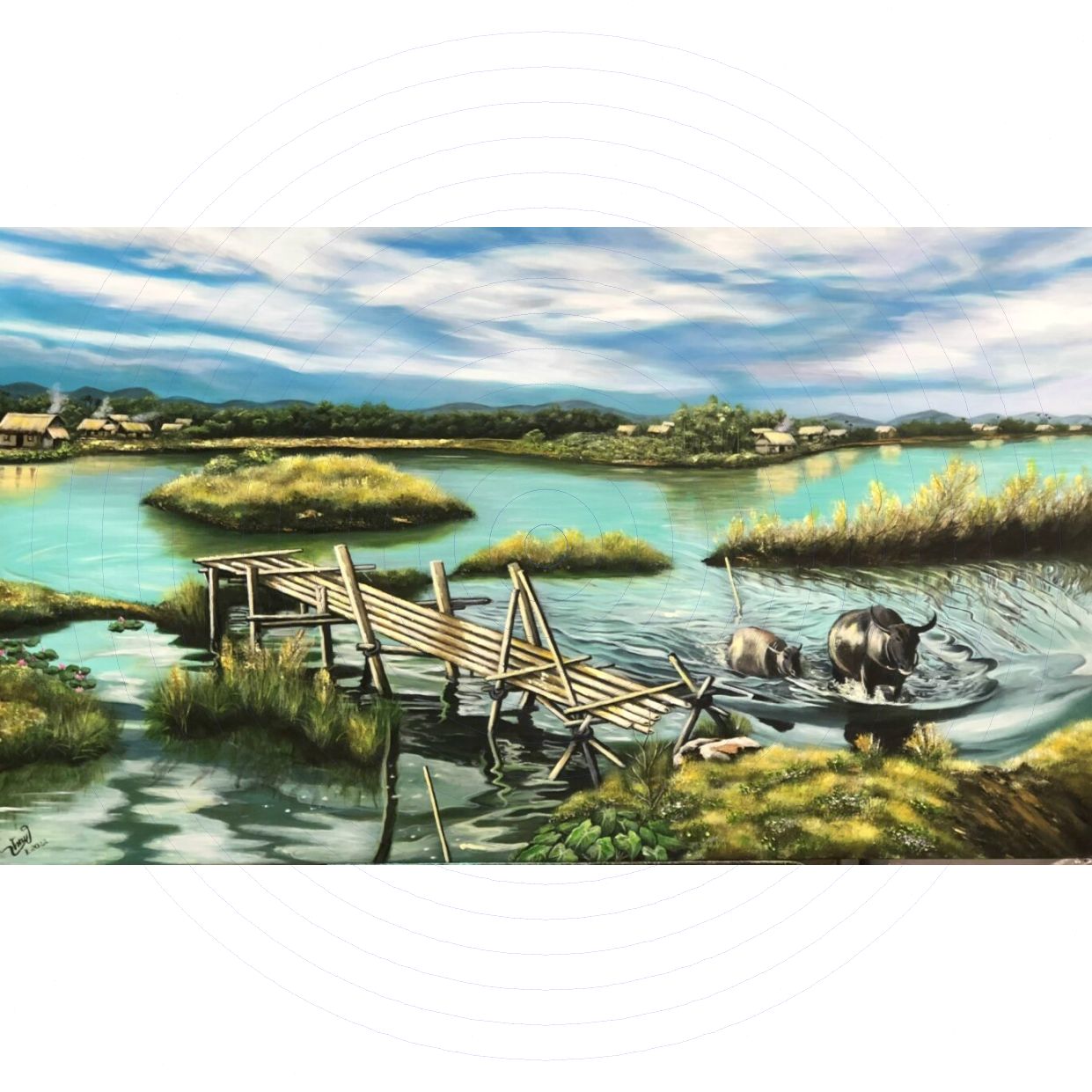 Tranh Đồng Quê Hồn Quê 70x120cm Acrylic Canvas Độc Bản 