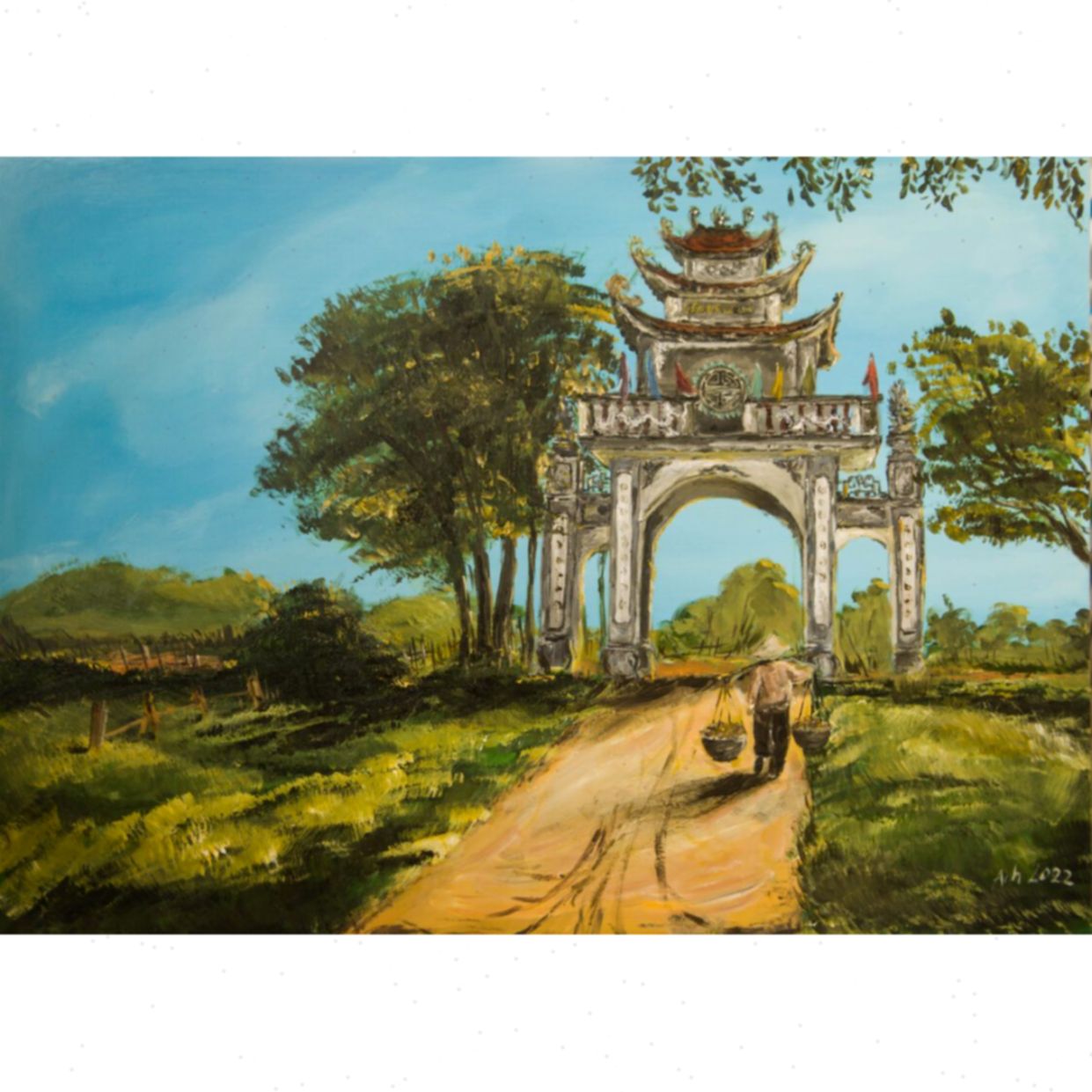 Tranh Cổng Làng Phong Cảnh Acrylic Cao Cấp Tặng Giấy Chứng Nhận 