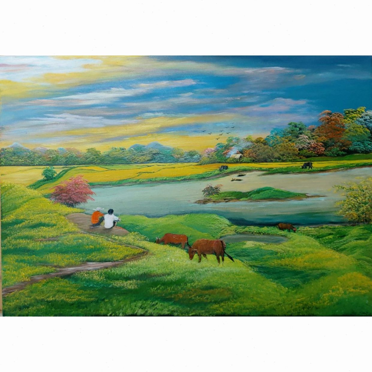Tranh Phong Cảnh Yên Bình Acrylic Toan Hàn Kích Thước Độc Bản 50x70 