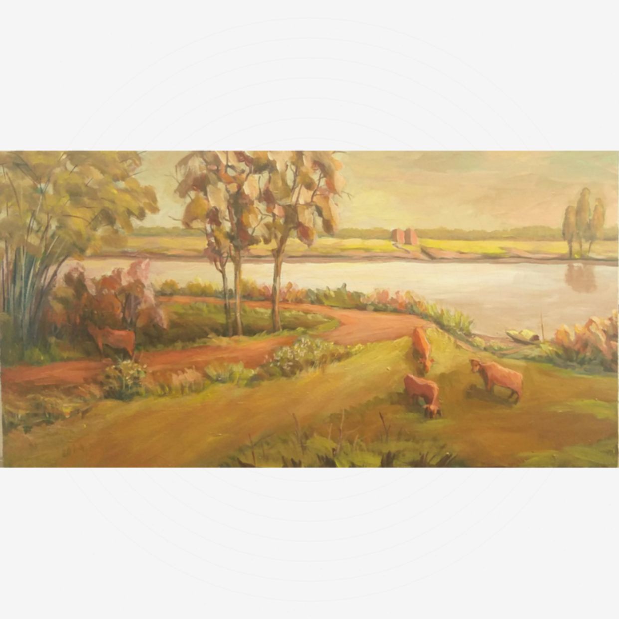 Tranh Đồng Quê Triền Đê Acrylic Độc Bản Họa Sĩ Kích Thước Lớn 