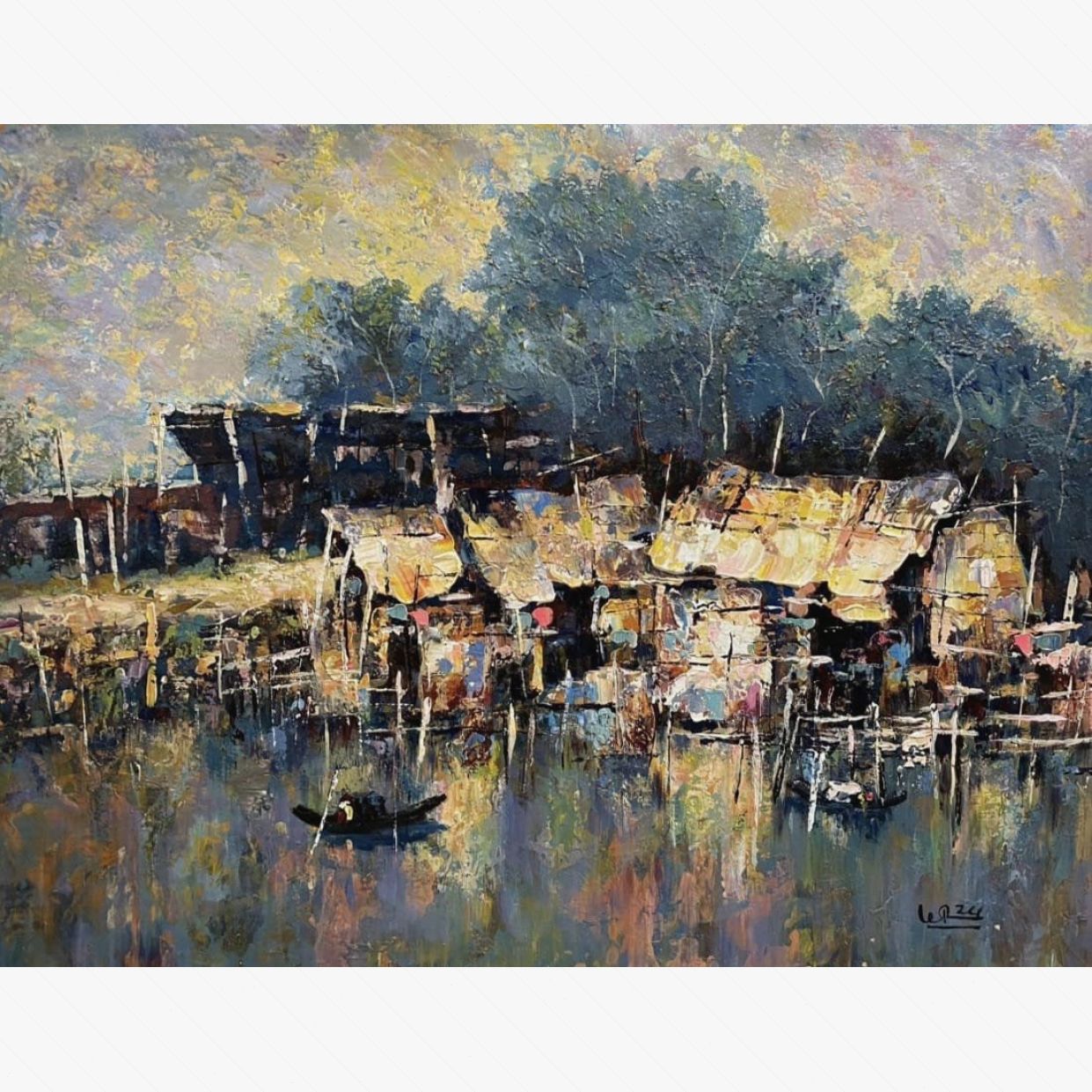 Tranh Đồng Quê Ven Sông Acrylic 60x80cm Năm 2024 Đẹp Mê Ly 