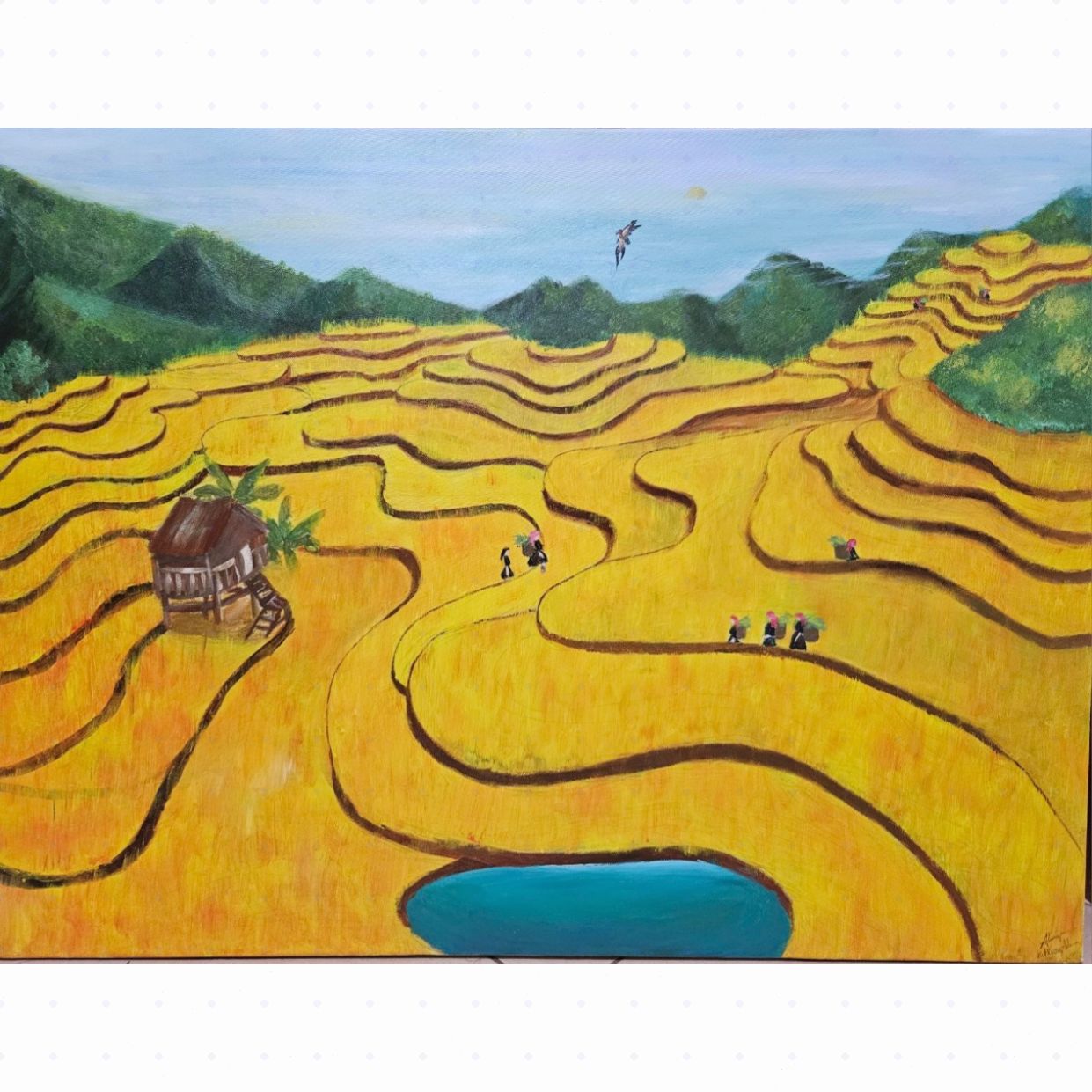 Tranh đồng quê mùa lúa chín acrylic sang trọng 60x80cm 