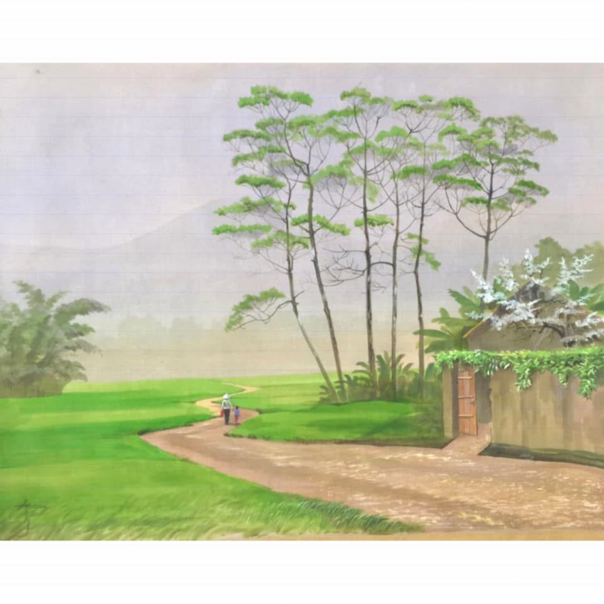 Tranh Đồng Quê Lụa 67x87cm, Độc Bản Có Giấy Pháp Lý 