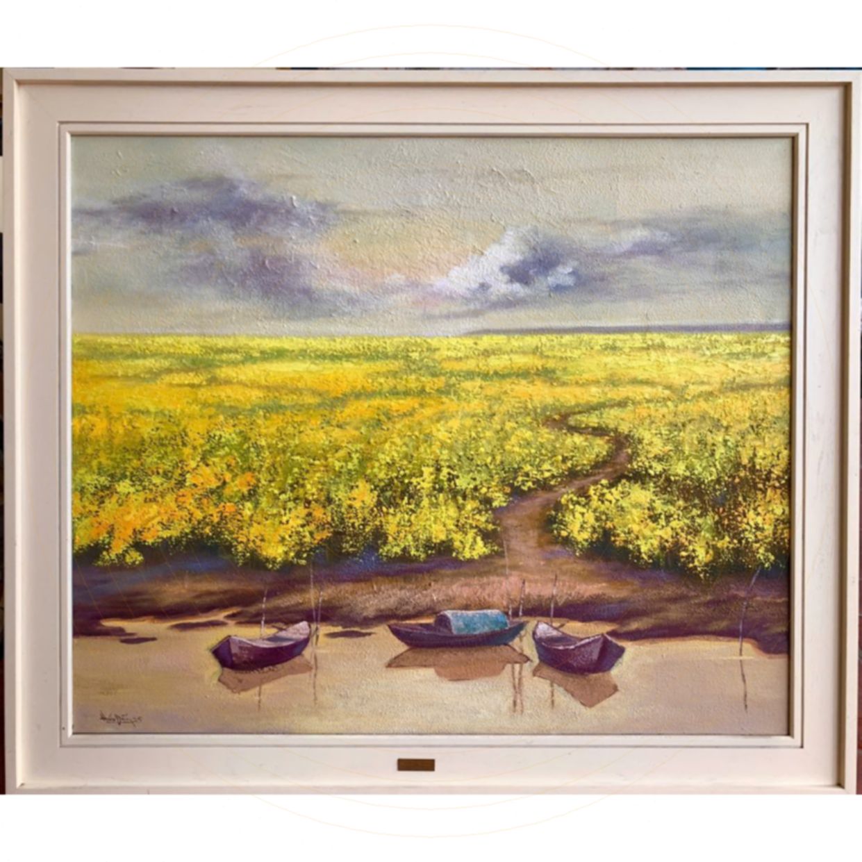 Tranh Sơn Dầu Bến Sông Mùa Hoa Cải Chất Lượng Độc Bản 100x120cm 