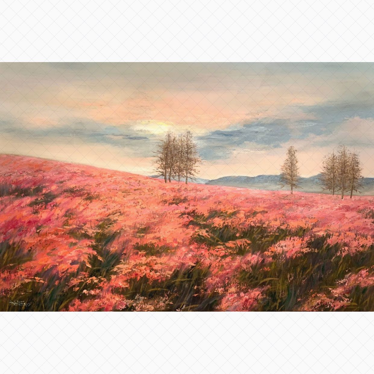 Tranh Sơn Dầu Đồi Cỏ Hồng 80x120cm Nghệ Thuật Độc Bản 