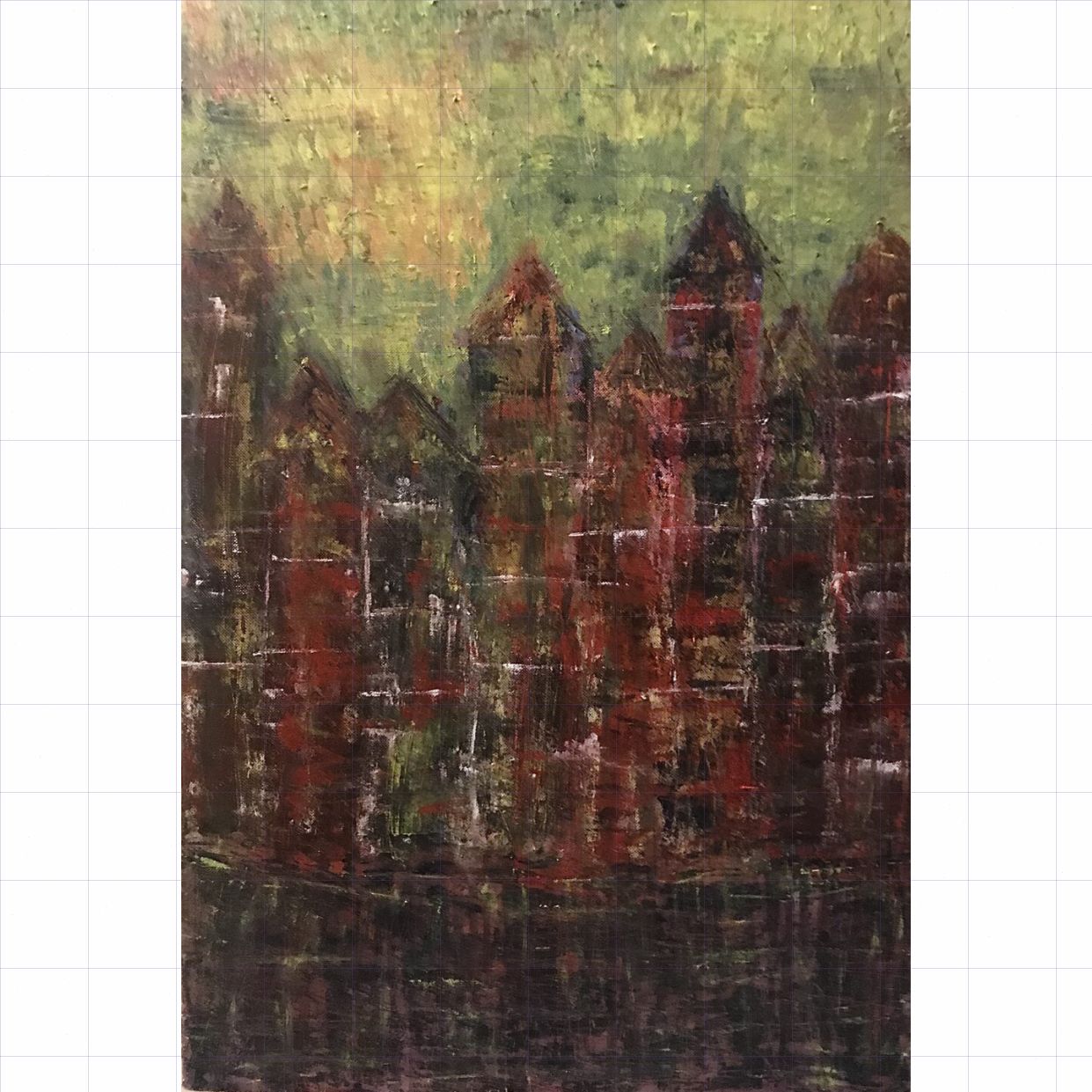 Tranh Trừu Tượng Phố Cổ Acrylic 40x60cm Sắc Nét Độc Quyền 