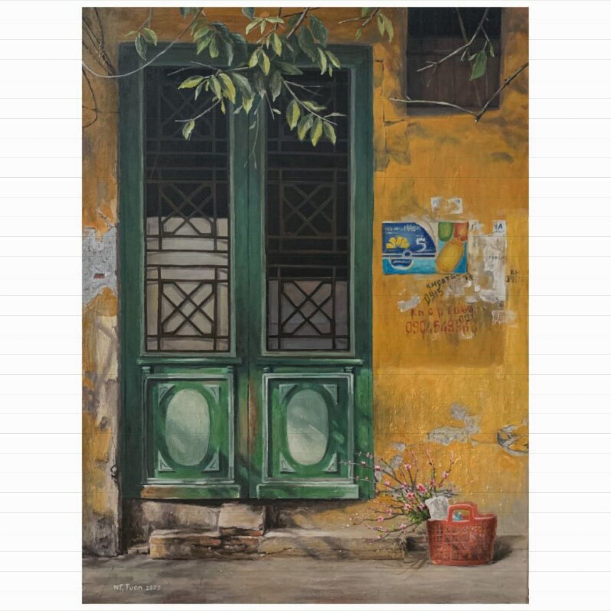 Tranh Phố Cổ Nắng Xuân Về Acrylic 60x80cm Độc Bản Có Giấy Tác Quyền 