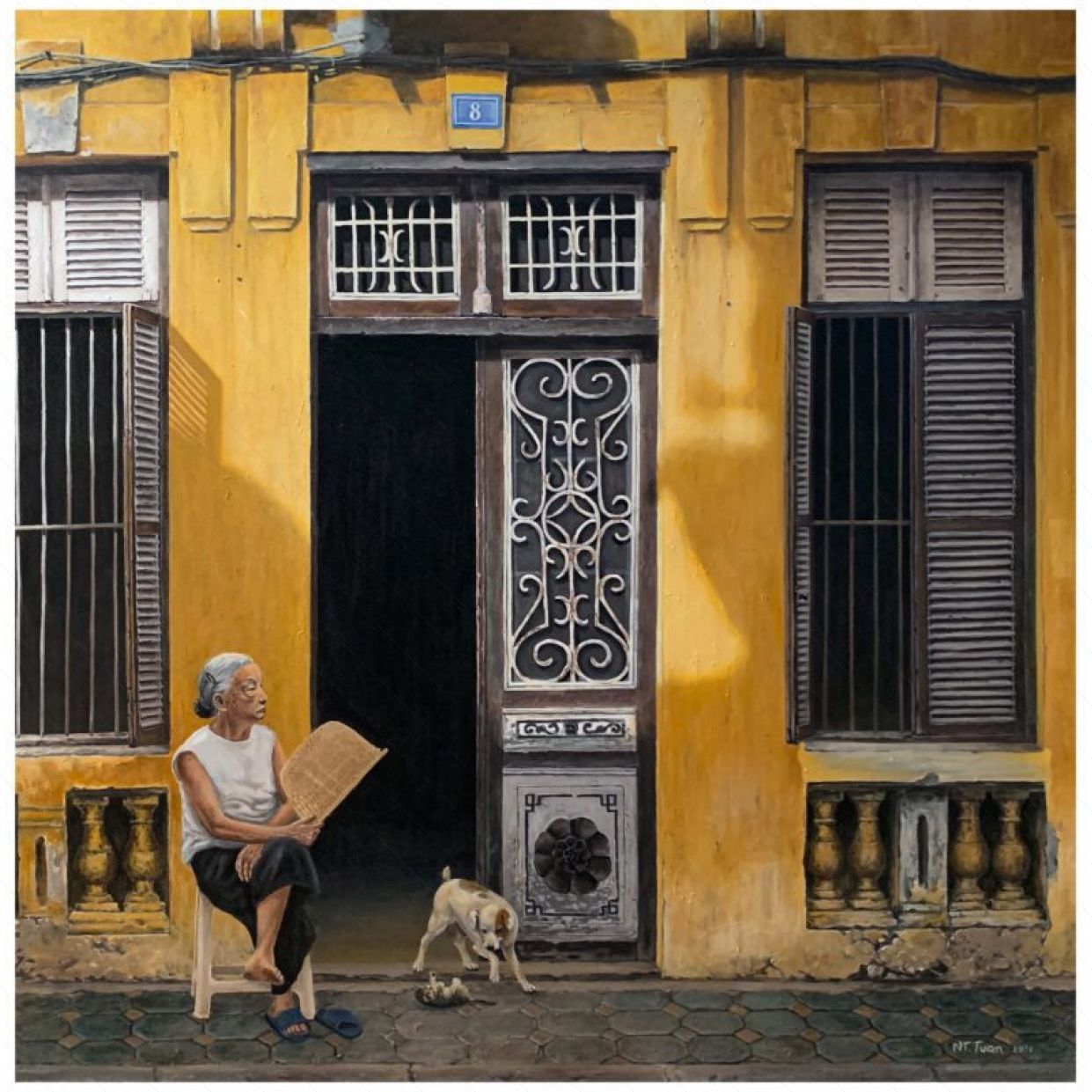 Tranh Phố Cổ Nội Acrylic 100x100cm Độc Bản Sang Trọng 