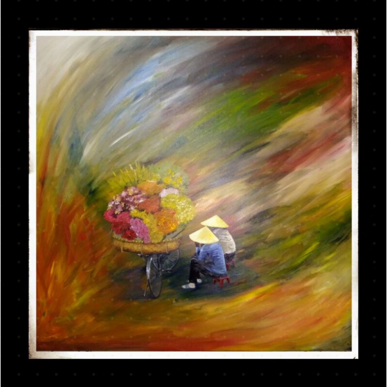 Tranh Phố Cổ TÂM TÌNH đẹp 90x90cm Acrylic sang trọng 