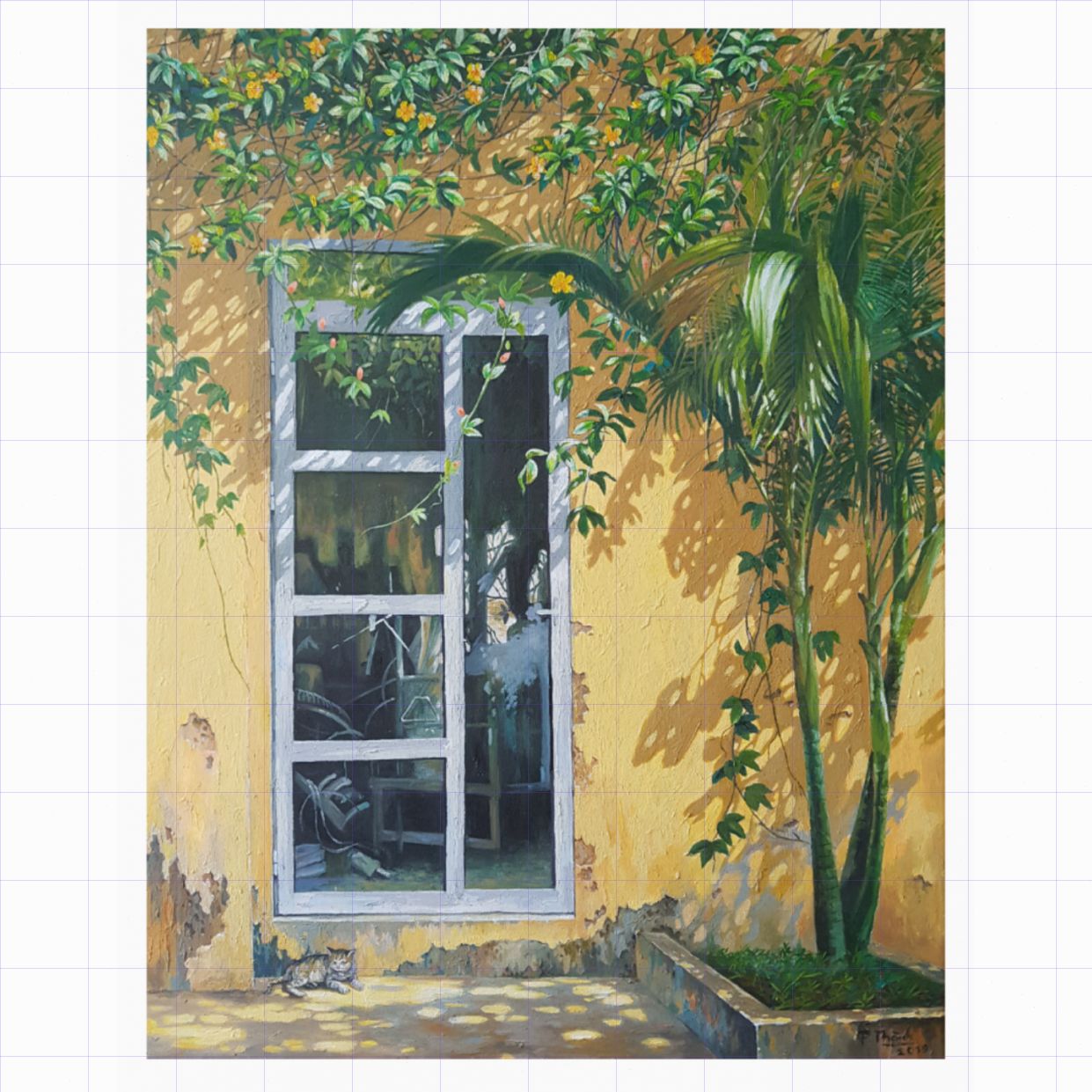 Tranh sơn dầu Thành Phạm đẹp bên thềm kích thước 70x90 