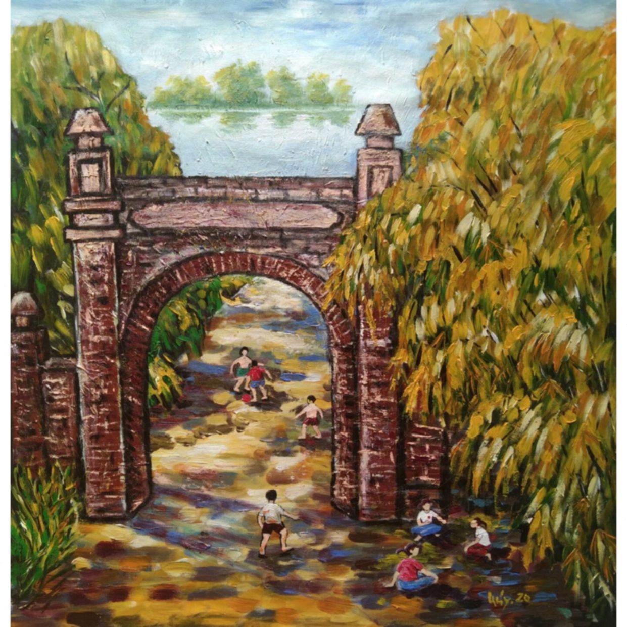 Tranh Acrylic Nắng Hạ 80x80cm - Phố Nhỏ Ngõ Nhỏ Độc Đáo 