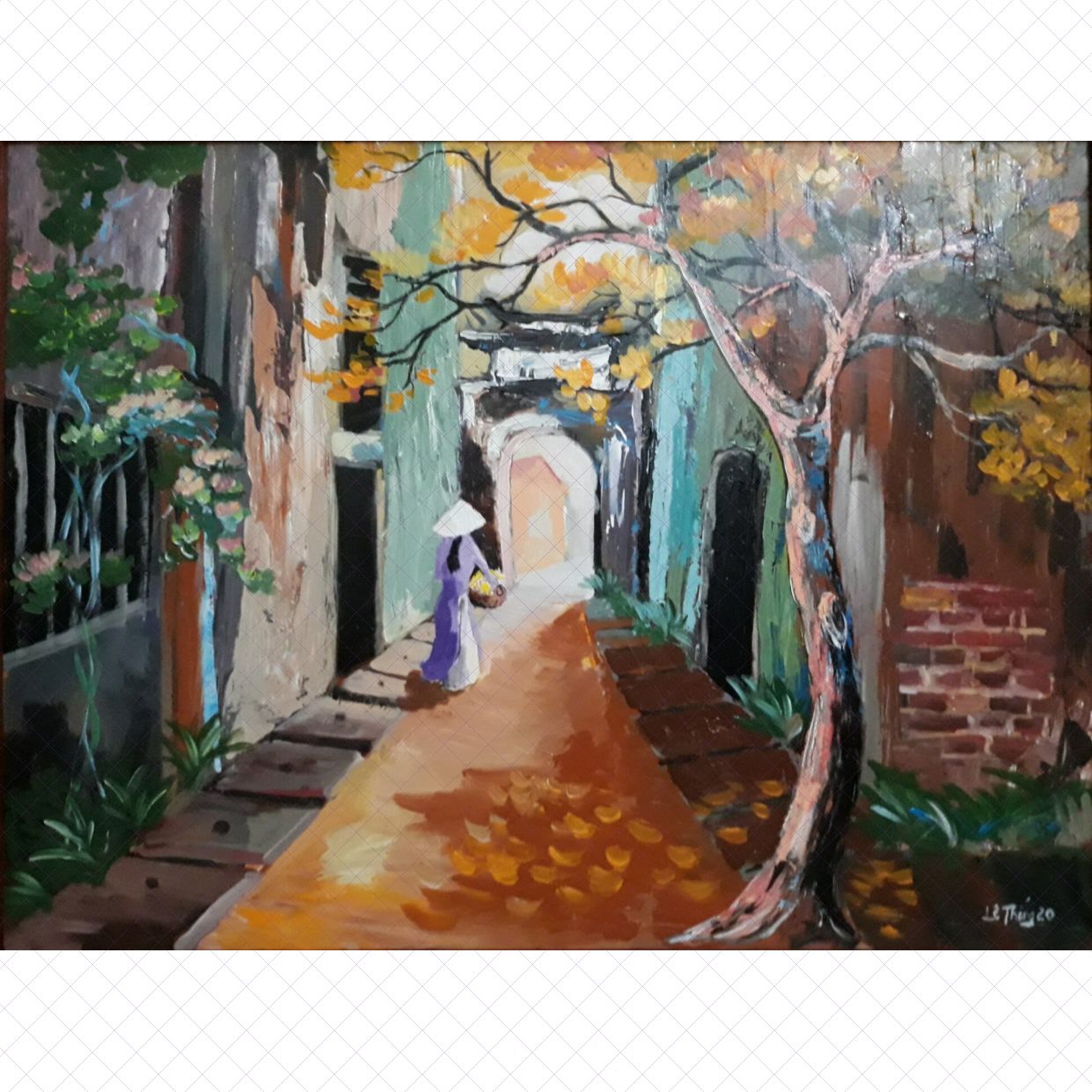 Tranh Ngõ Nhỏ phố nhỏ 90x120cm Acrylic đẹp sang trọng 