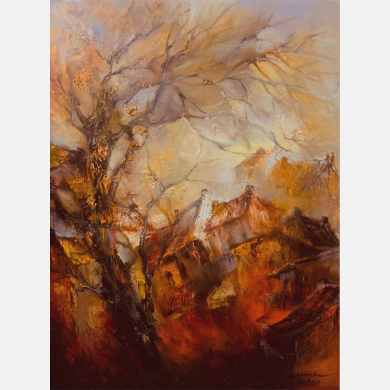 Tranh Sơn Dầu Phố Cổ Đời Nghiêng 80x100cm Độc Bản Sáng Tạo 