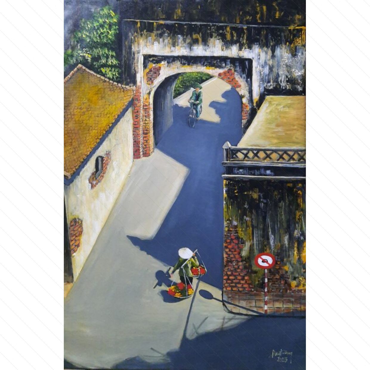 Tranh Phố Cổ Nắng Mai đẹp, tranh Acrylic 60x90, quà tặng ý nghĩa 