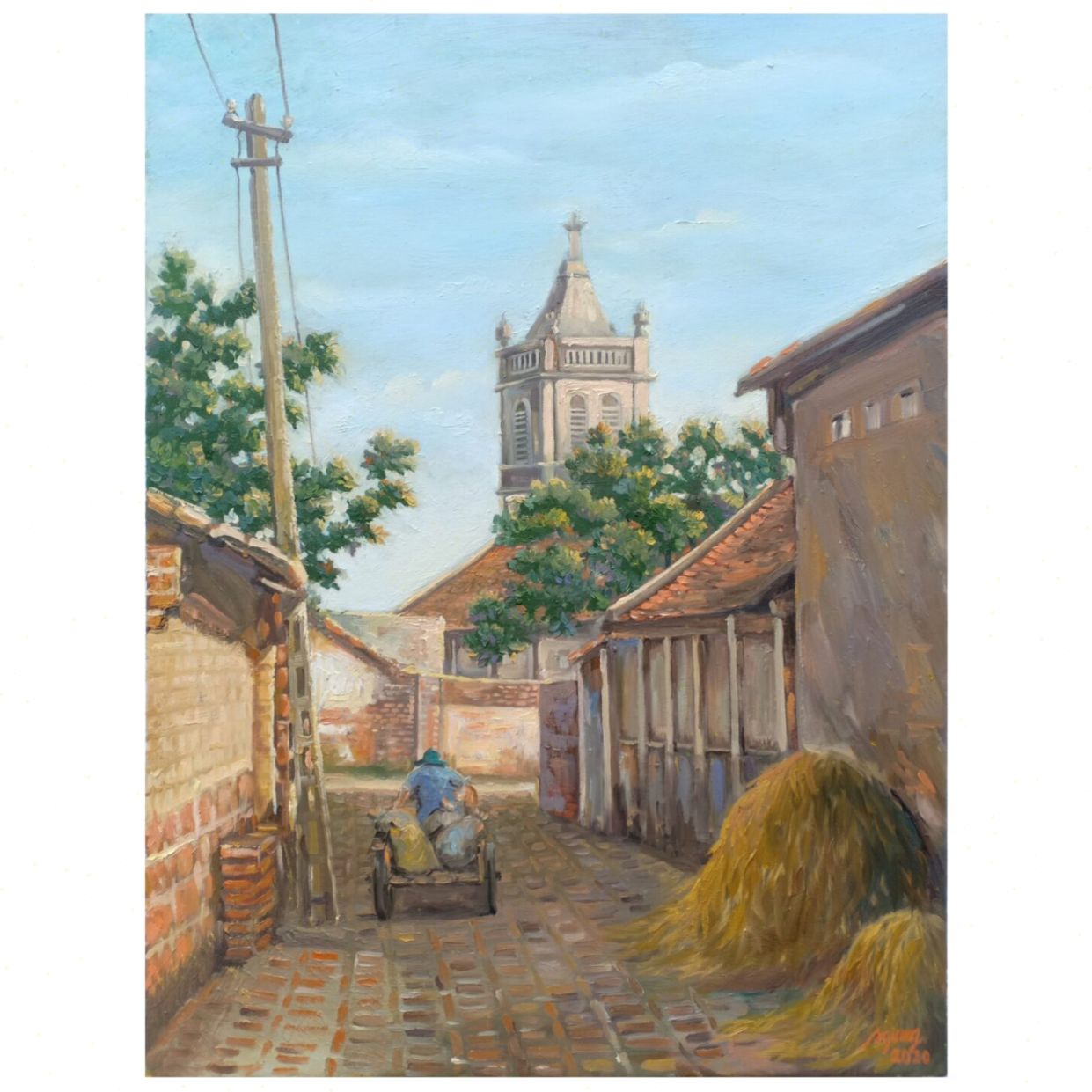 Tranh sơn dầu Anh Giang Ngõ Quê 60x80cm đẹp giá tốt 