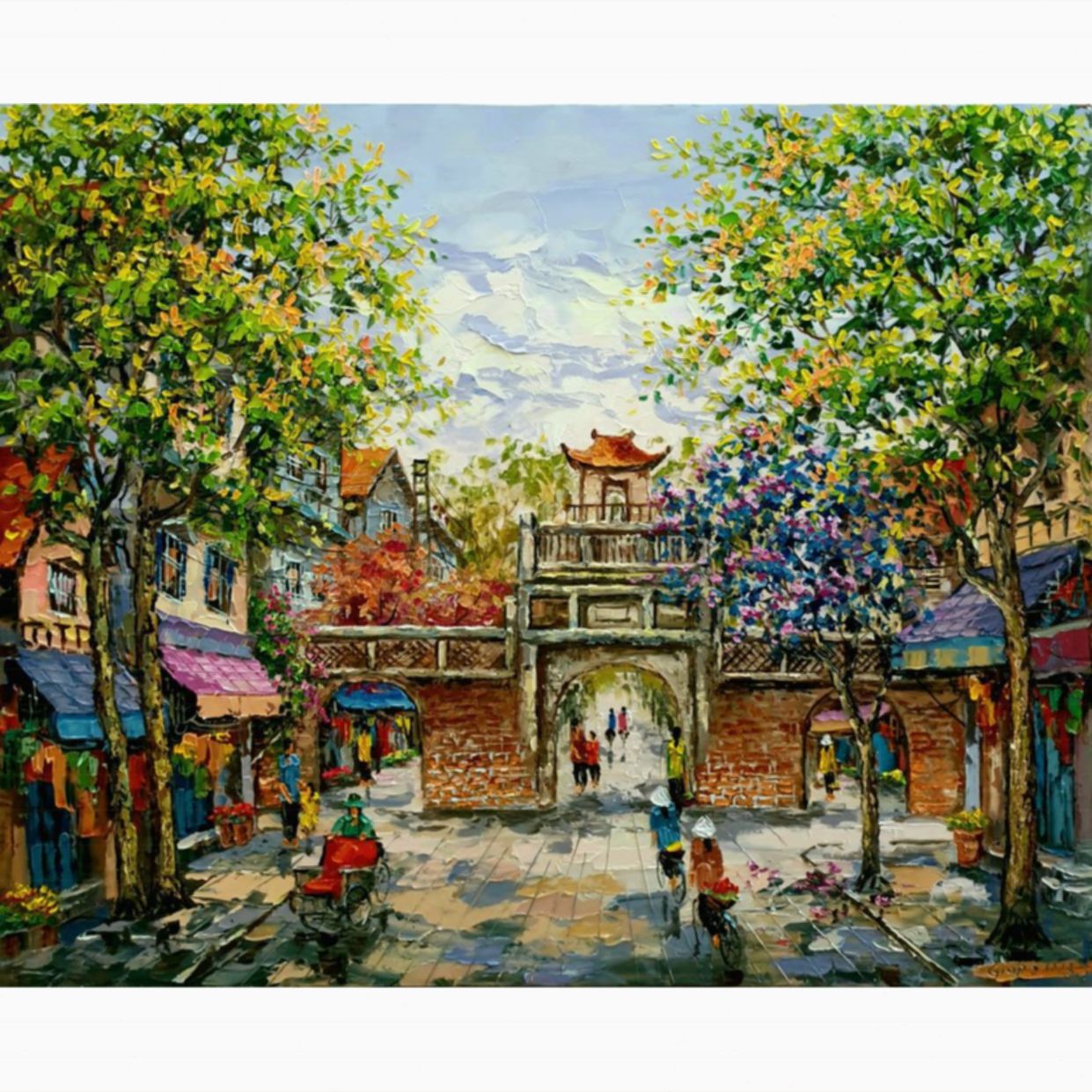Tranh Phong Cảnh Một Sớm cửa Ô sơn dầu 80x100 độc bản đẹp 