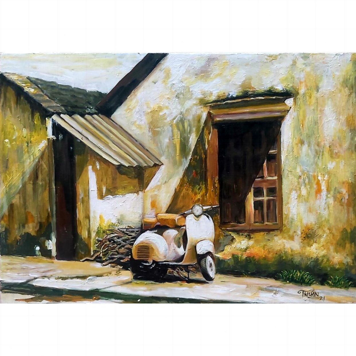 Tranh Ngõ Nhỏ Phố Nhỏ Hoài Niệm Acrylic Độc Bản Trang Trí 