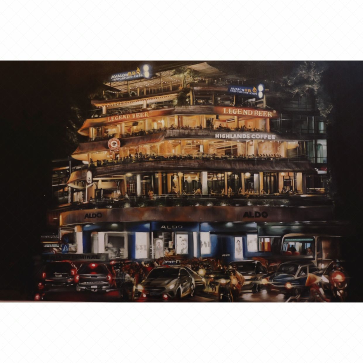 Tranh Phong Cảnh Phố Nhộn Nhịp Acrylic 90x180cm Độc Quyền 