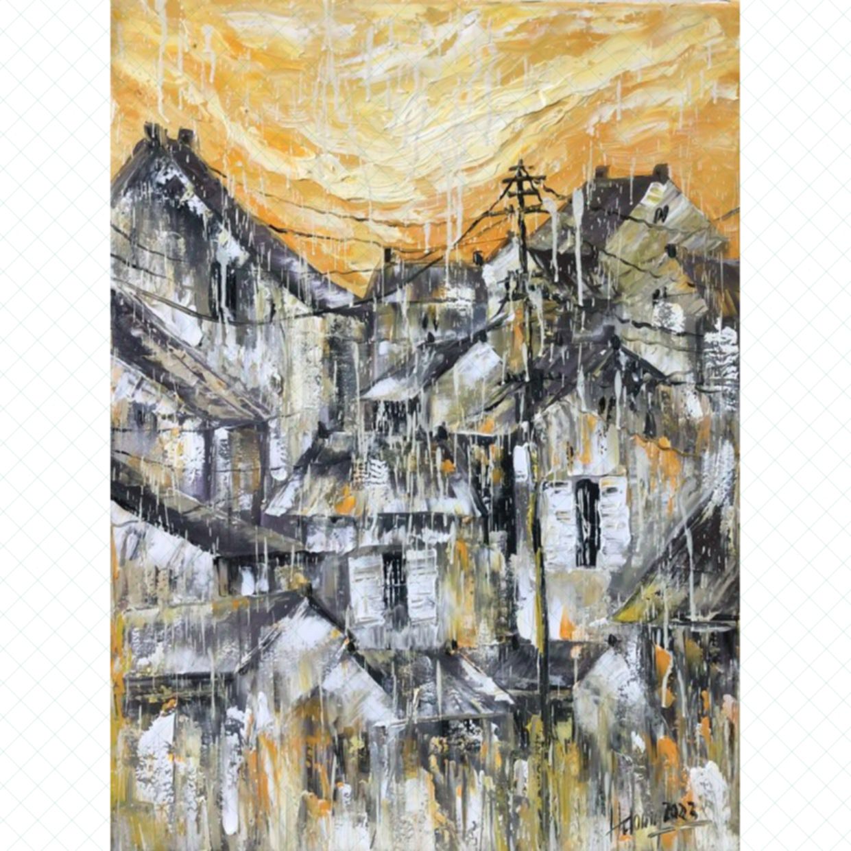 Tranh Phong Cảnh Mùa Mưa Acrylic Độc Bản Sang Trọng 60x80cm 