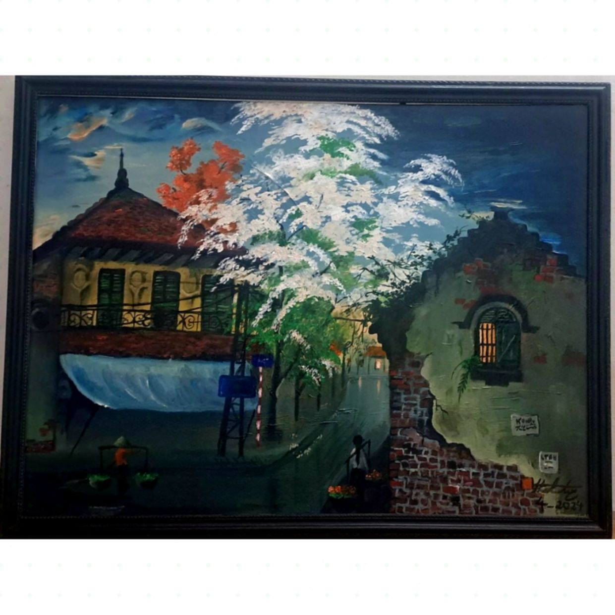 Tranh Phong Cảnh Hoa Sưa Acrylic 90x120 Độc Bản Sang Trọng 