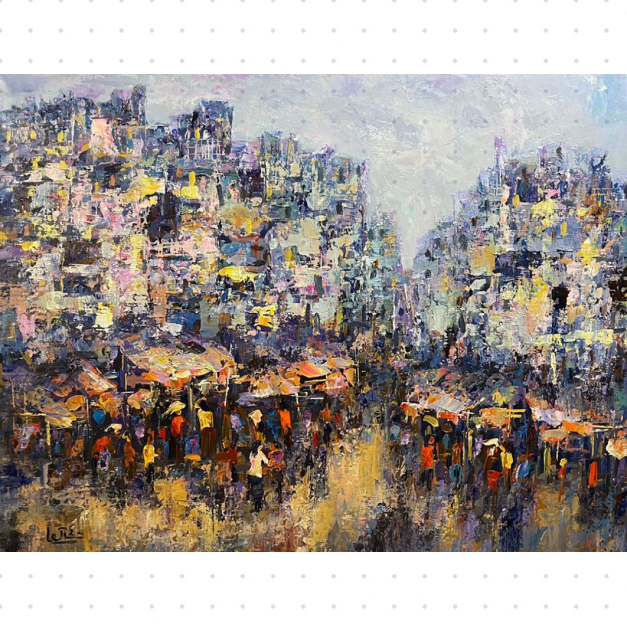Tranh Phố Cổ Chiều Phố Acrylic 80x100cm Trang Trí Sáng Tạo 