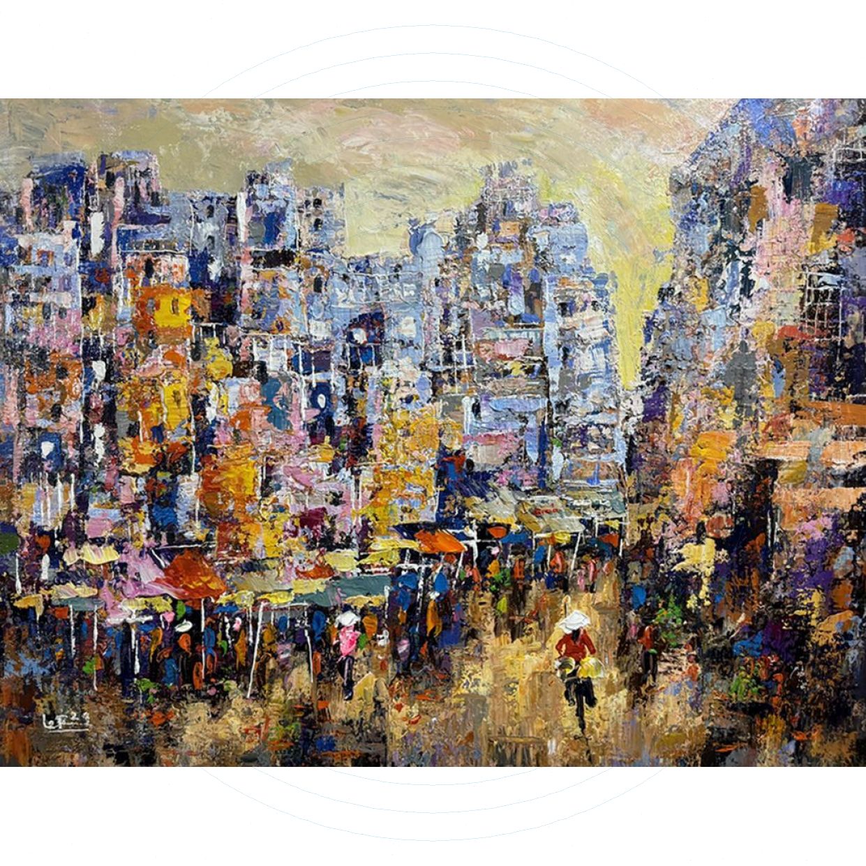 Tranh Phố Cổ Hè Phố đẹp sang trọng kích thước lớn 80x100cm 