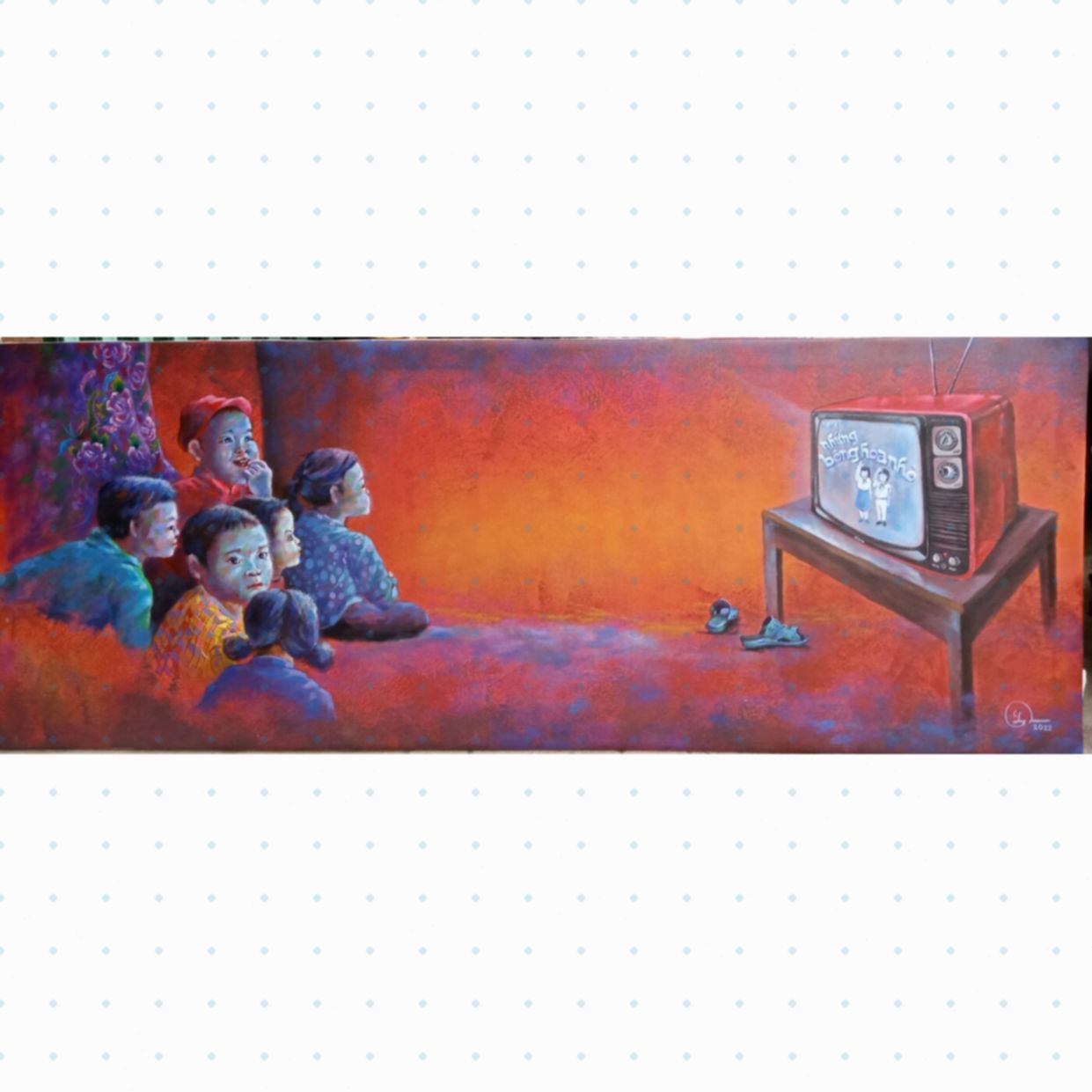 Tranh hoa nhỏ ngõ phố đẹp độc đáo acrylic 160x60cm 
