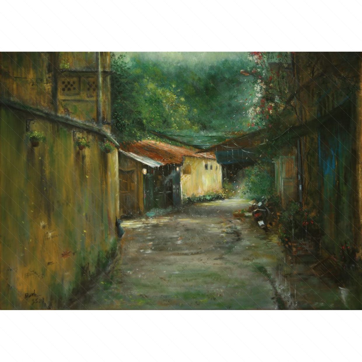 Tranh Sơn Dầu Ngõ Nhớ 29°C Tinh Tế Độc Bản Kích Thước 50x70cm 