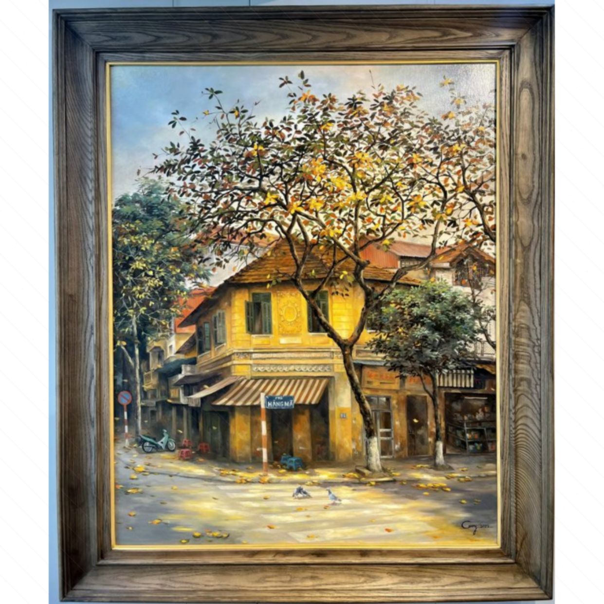 Tranh Phố Hàng Mã Phố Cổ Sang Trọng Sơn Dầu 90x110 