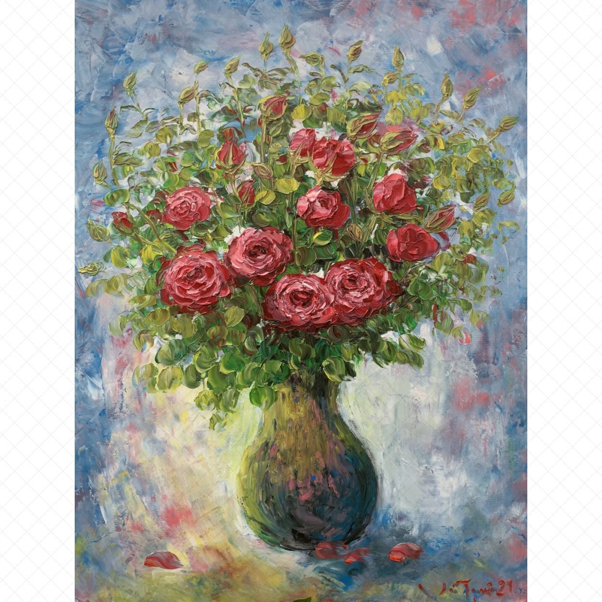 Tranh sơn dầu hoa hồng Vũ Tuyên Tĩnh 60x80cm đẹp độc đáo 