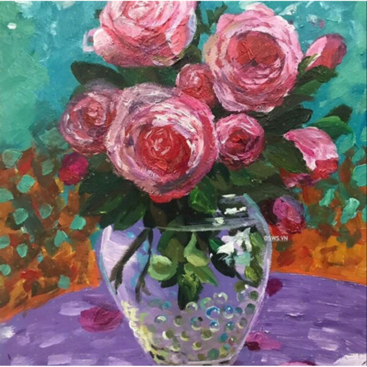 Tranh Lọ Hồng Sơn Dầu 30x40cm Độc Bản, Giá Tốt 
