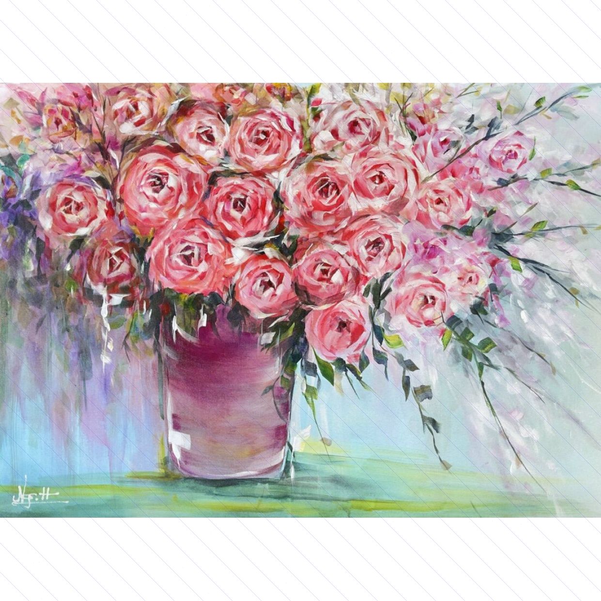 Tranh Hoa Hồng Xuân hồng Acrylic 50x70cm Độc bản có giấy phép 