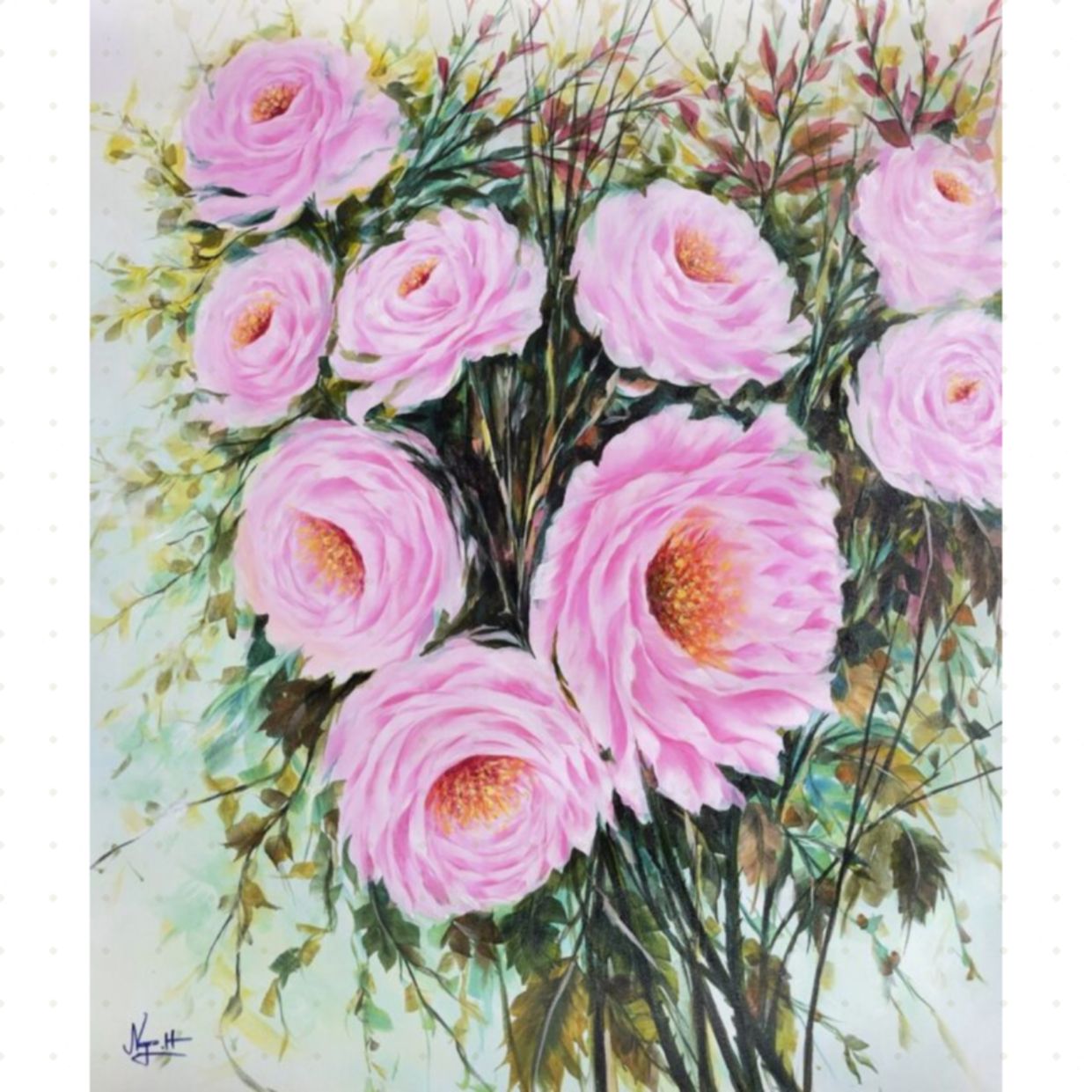 Tranh Hoa Hồng Acrylic Vườn Xuân 50x60cm Tác Phẩm Độc Bản 