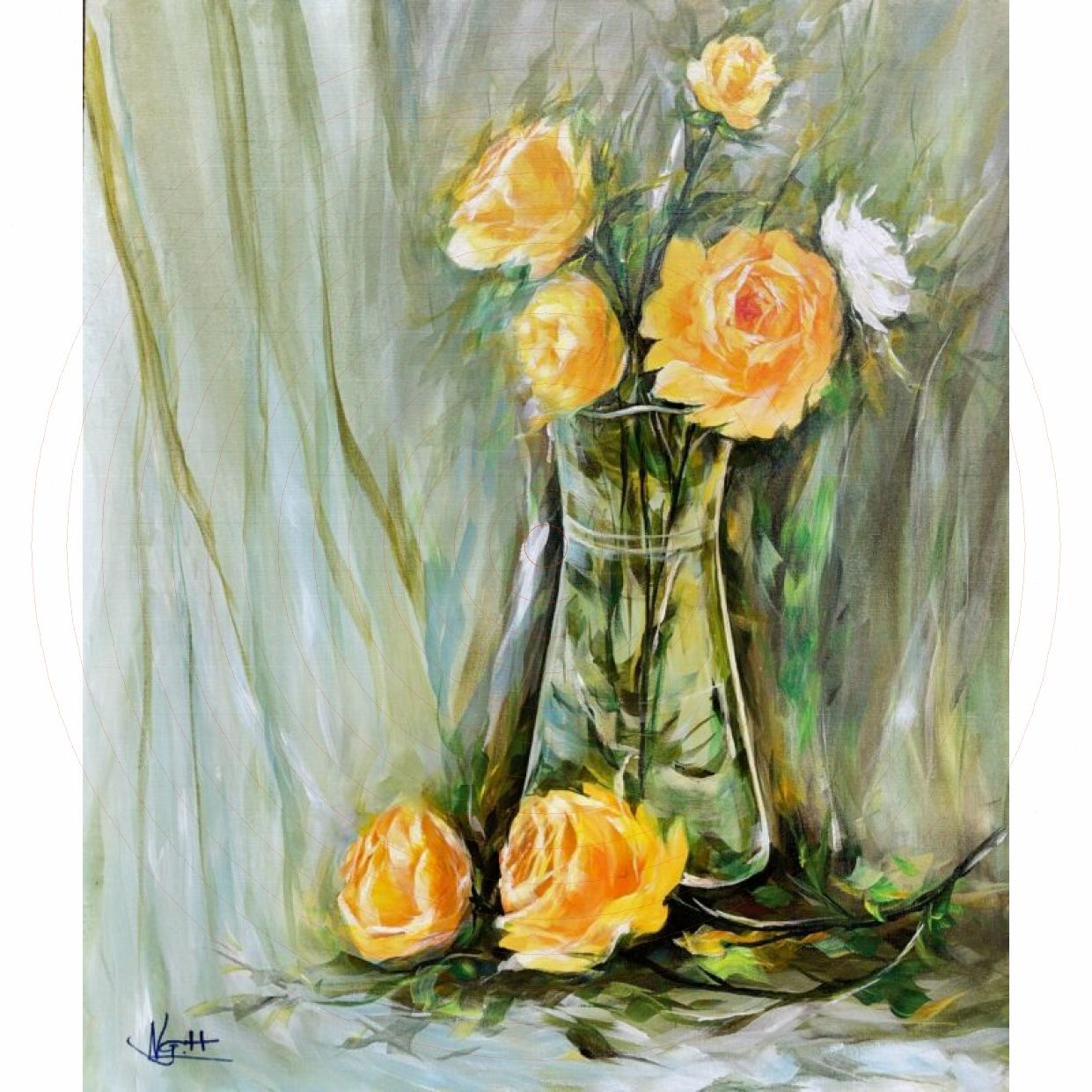 Tranh Hoa Hồng Vàng Như Ý Acrylic 50x60cm Độc Bản Sang Trọng 