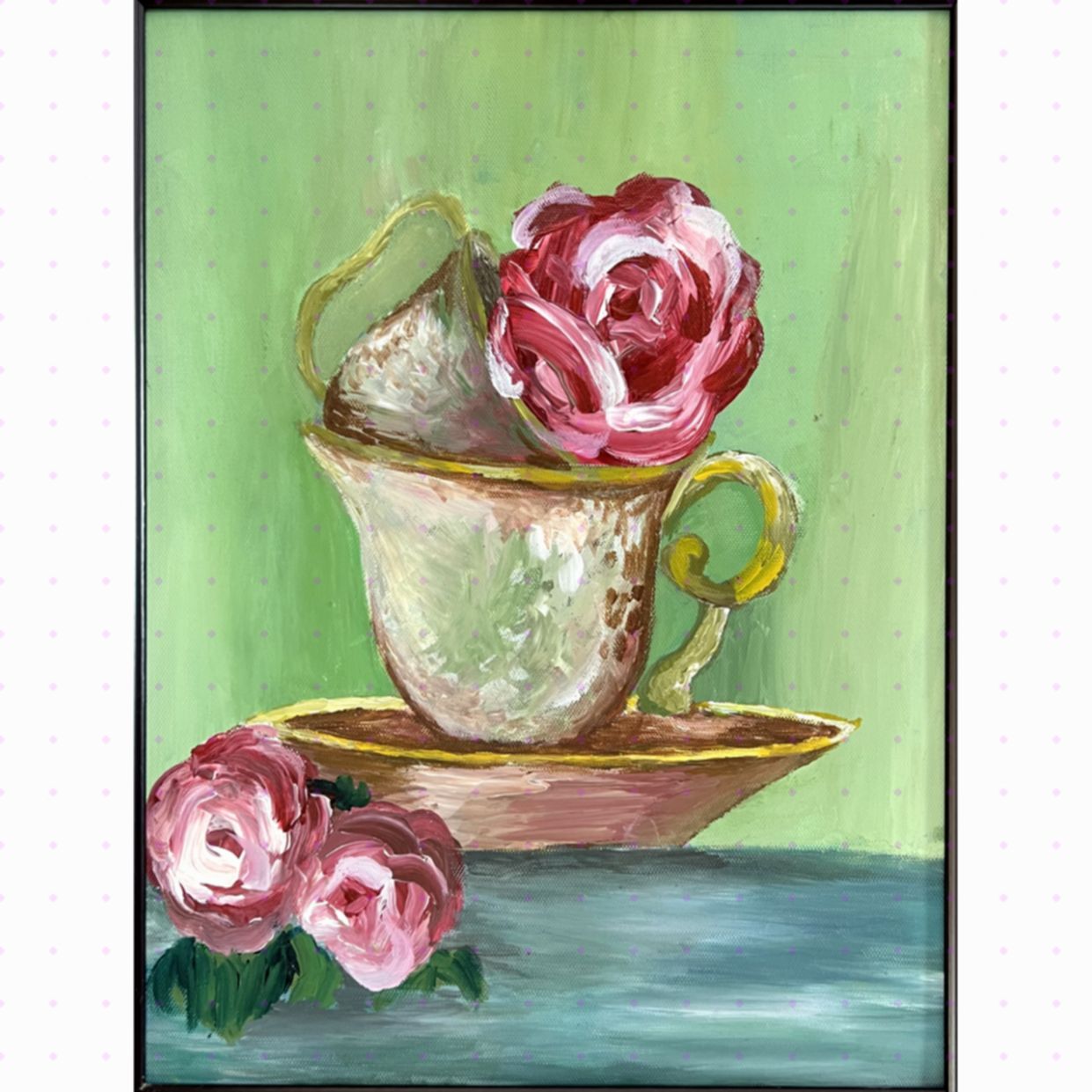 Tranh Hoa Hồng Trà Hồng Acrylic 30x40cm Sang Trọng Độc Quyền 