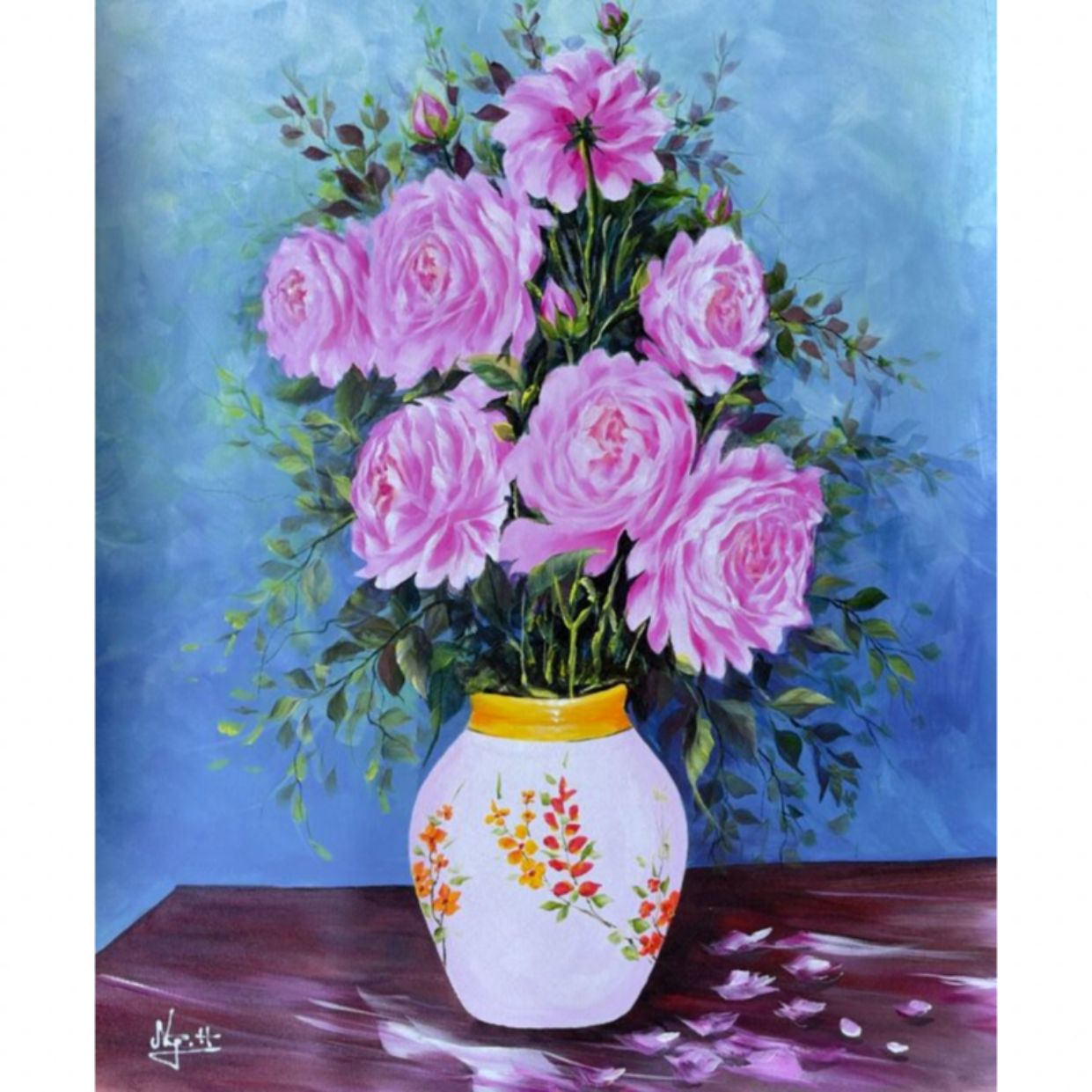 Tranh Hoa Hồng Bình Hồng Nhỏ Acrylic 50x60cm Sang Trọng Độc Bản 